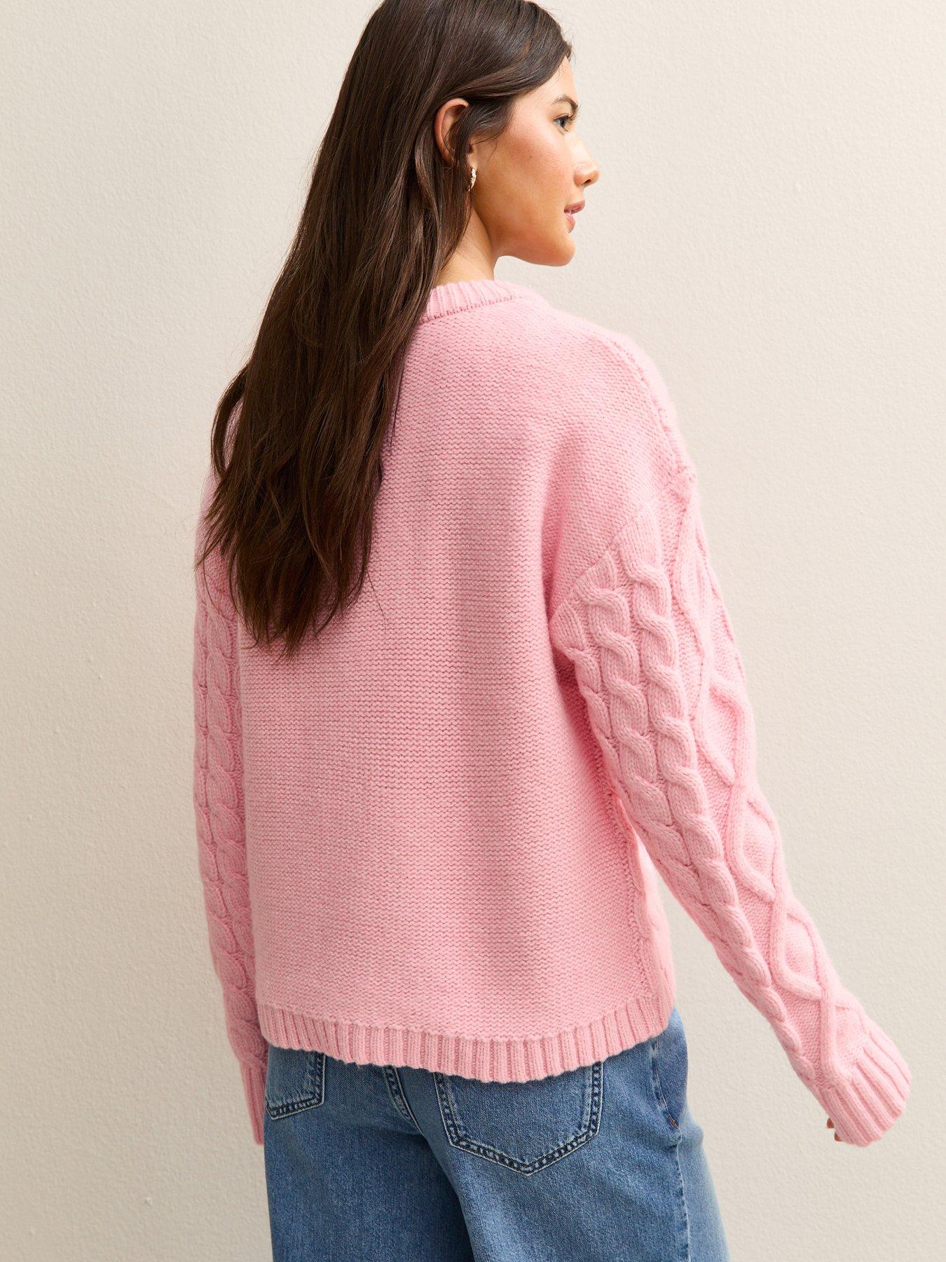 Image 2 of 5 of New Look Midweight Cable Knit Jumper - Bright Pink