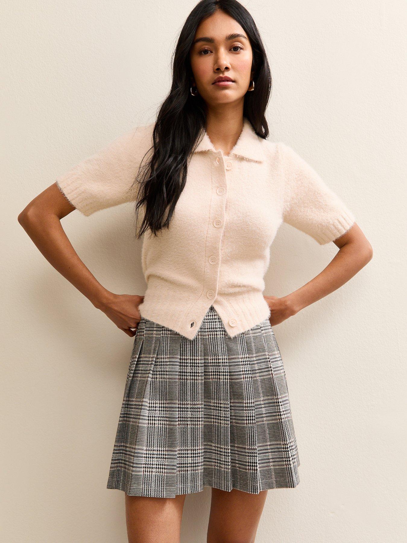 New Look Knitted Short Sleeve Collared Cardigan - White