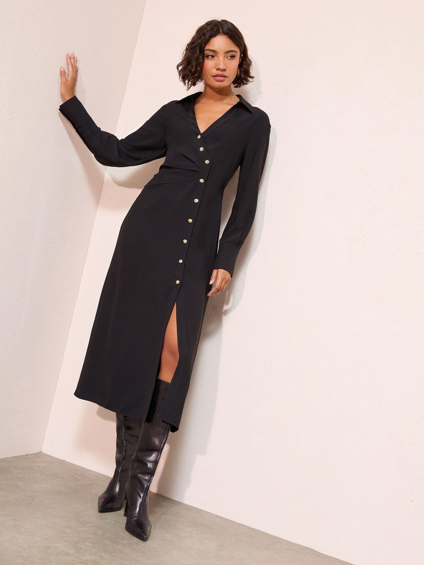 Friends Like These Side Button Midi Shirt Dress - Black