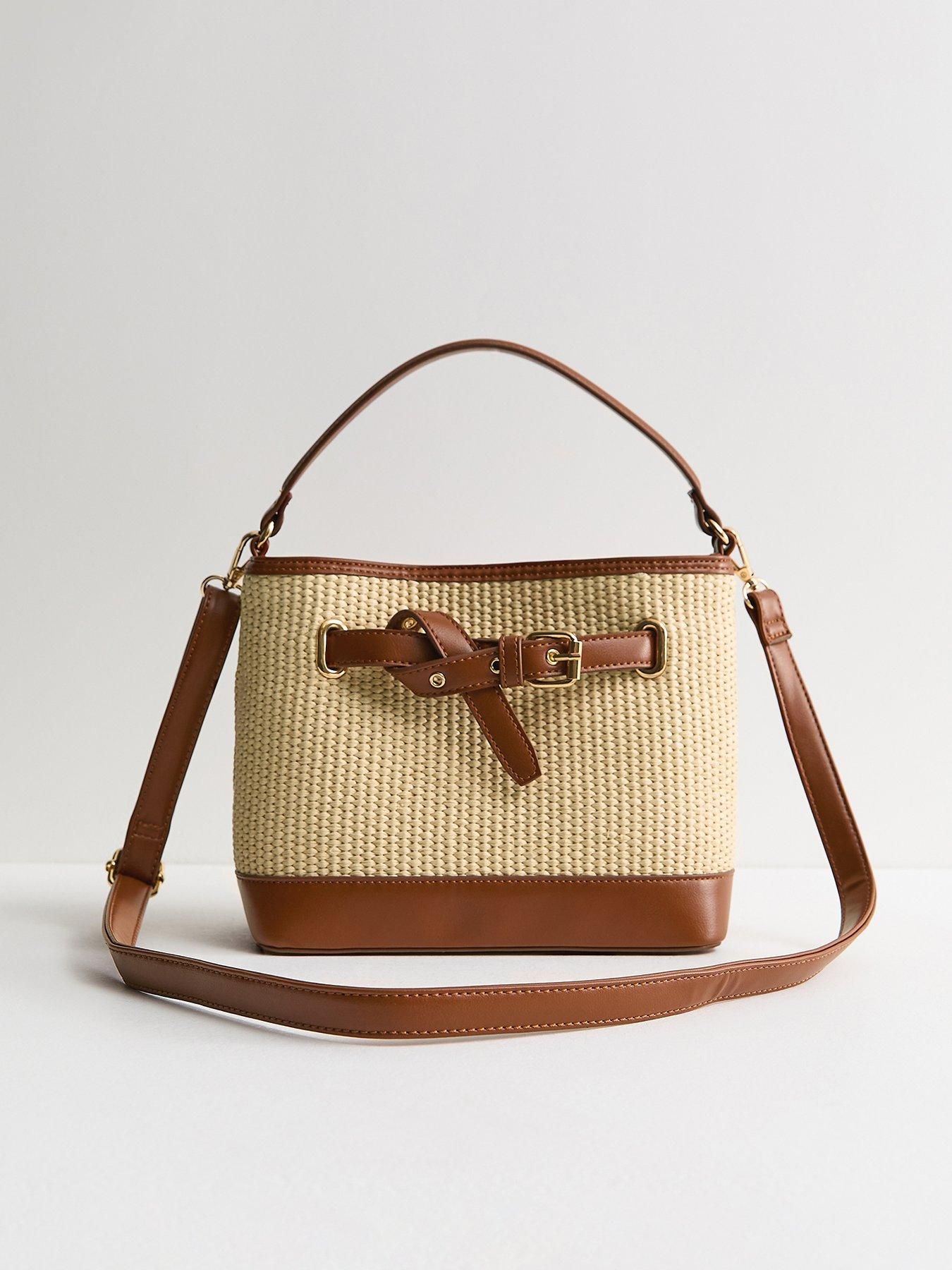  image of new-look-belted-woven-bucket-bag-stone