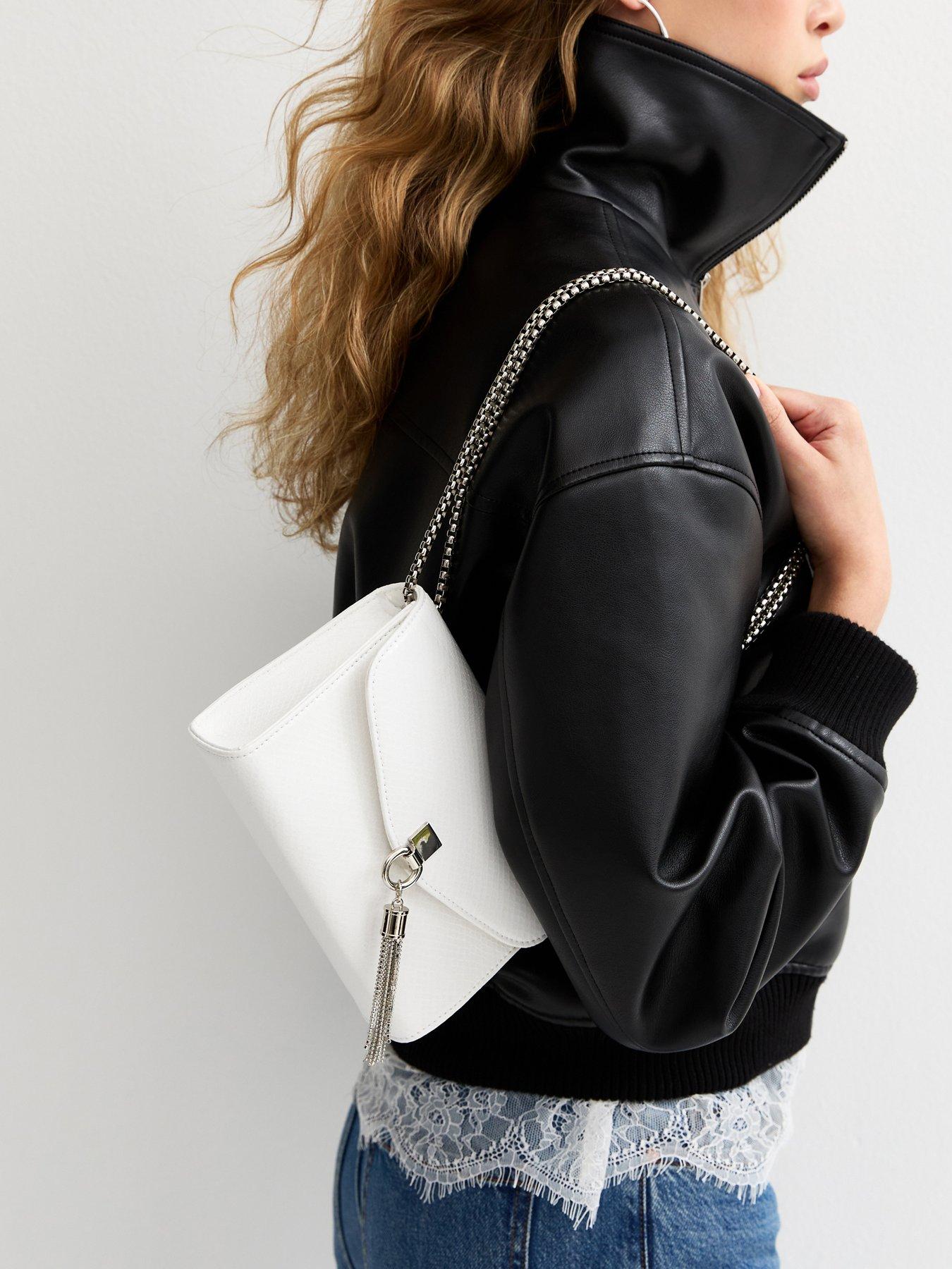 New Look Faux Leather Snake Embossed Tassel Crossbody Bag - White