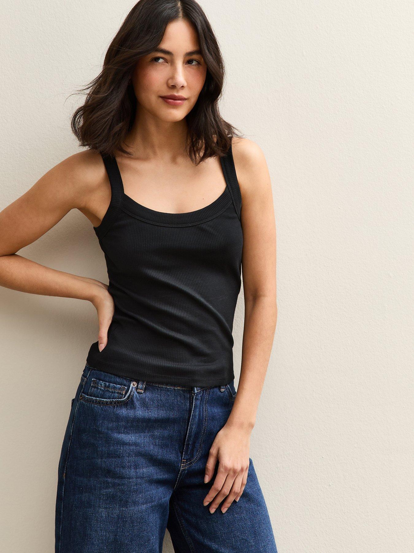  image of new-look-ribbed-scoop-neck-cami-black
