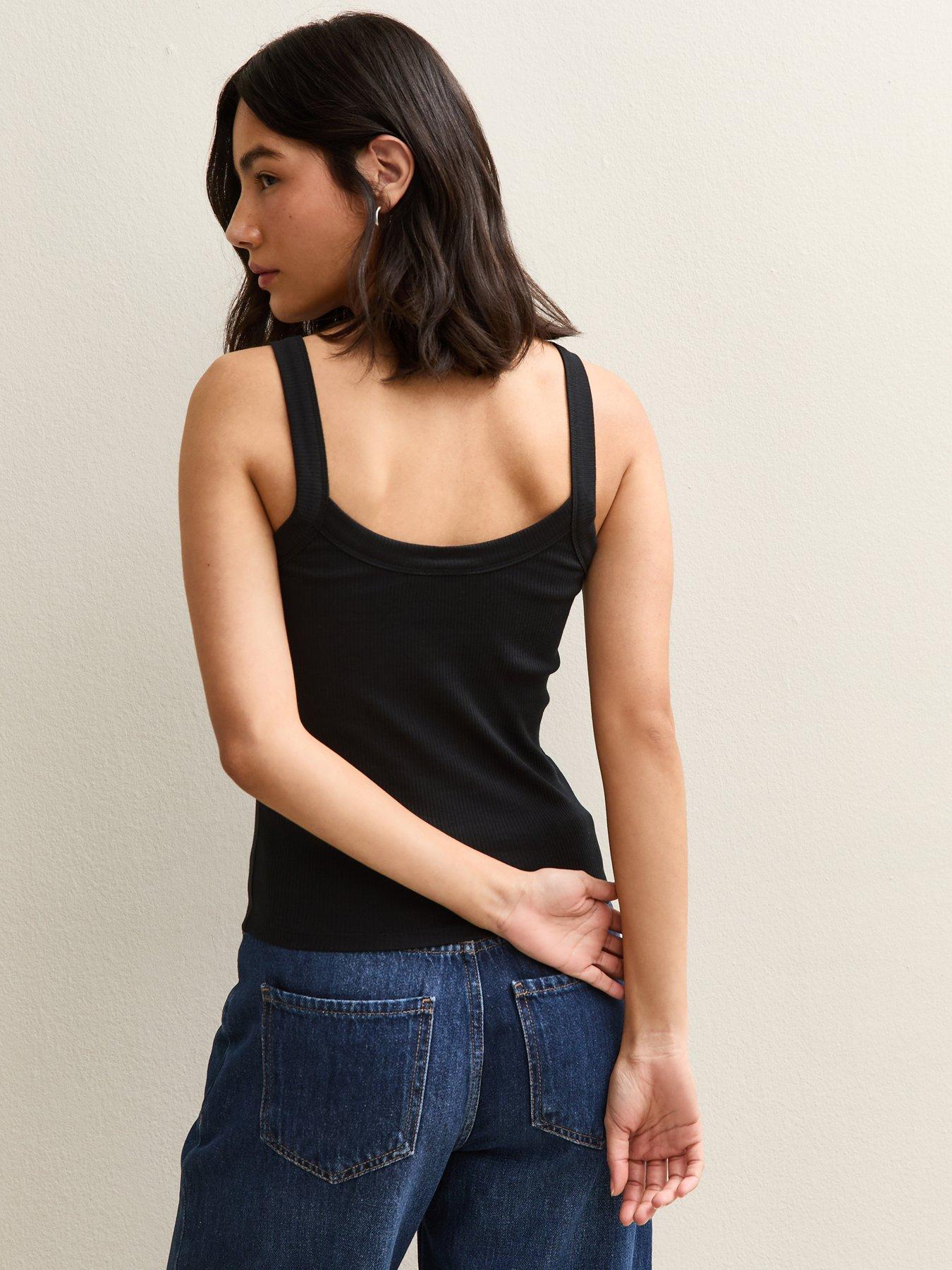  image of new-look-ribbed-scoop-neck-cami-black