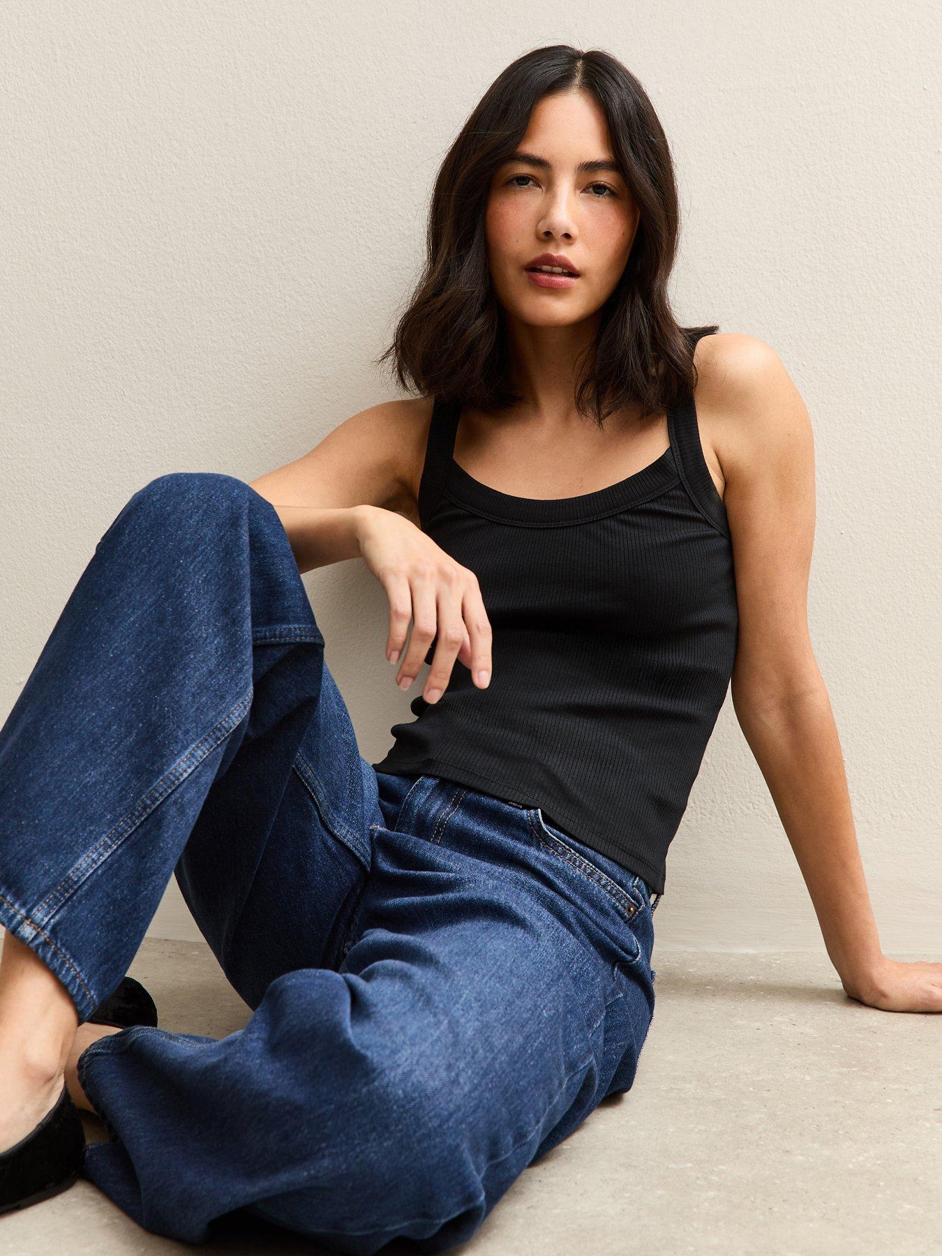  image of new-look-ribbed-scoop-neck-cami-black