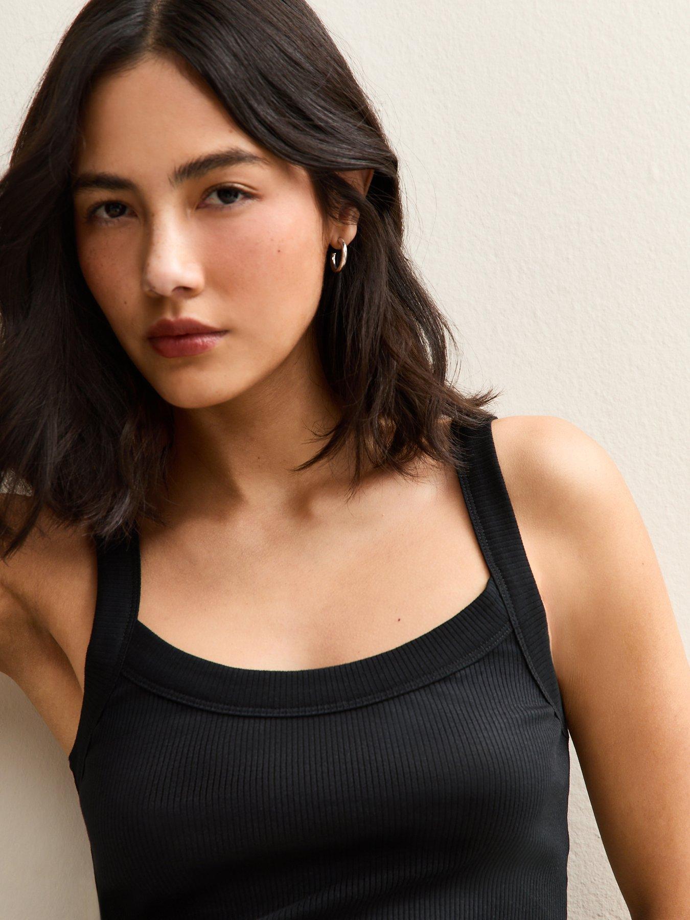  image of new-look-ribbed-scoop-neck-cami-black