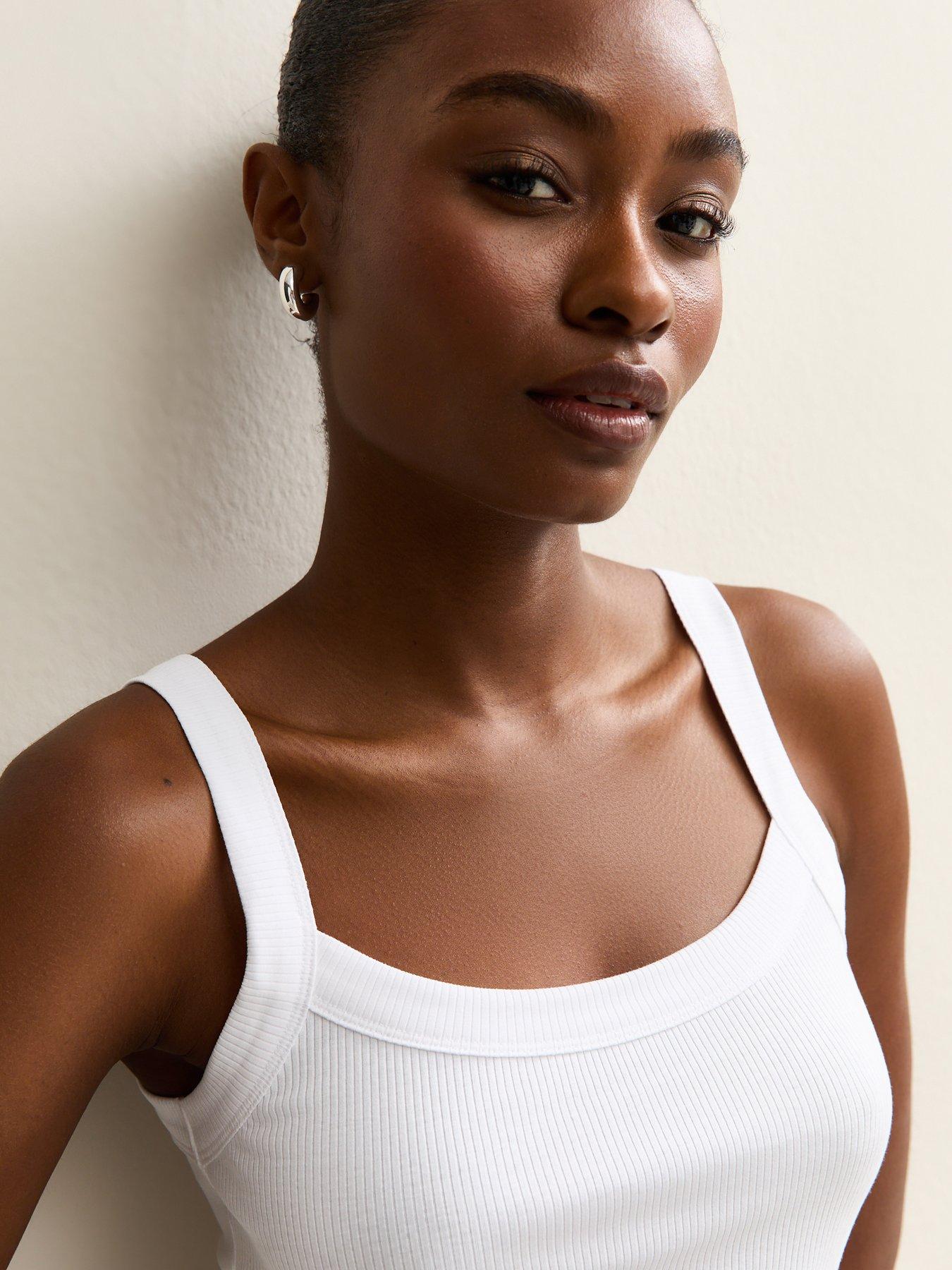  image of new-look-ribbed-scoop-neck-cami-white
