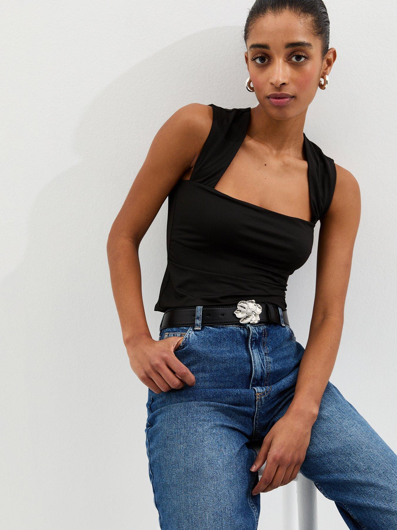  image of new-look-square-neck-vest-top-black