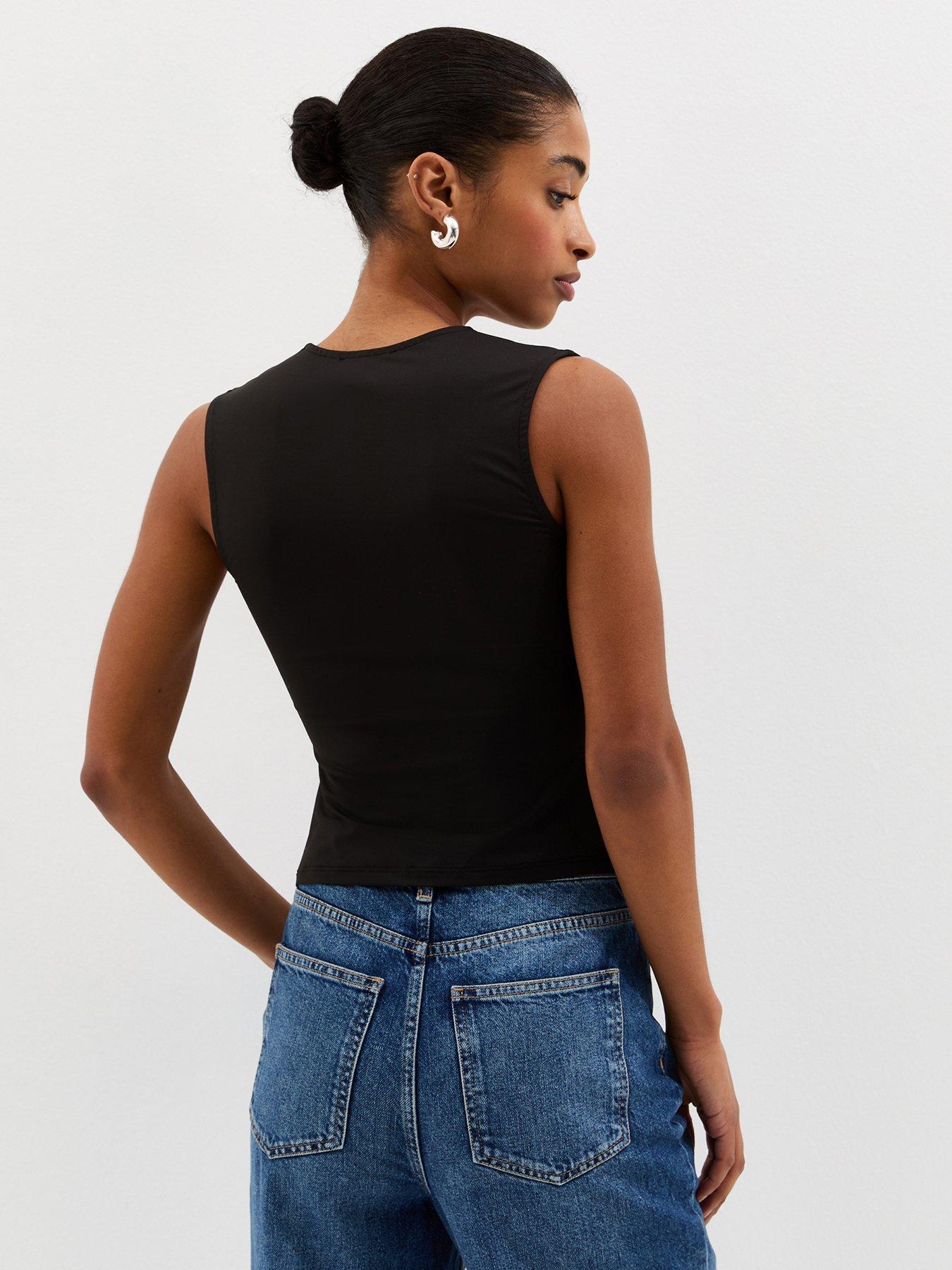  image of new-look-square-neck-vest-top-black
