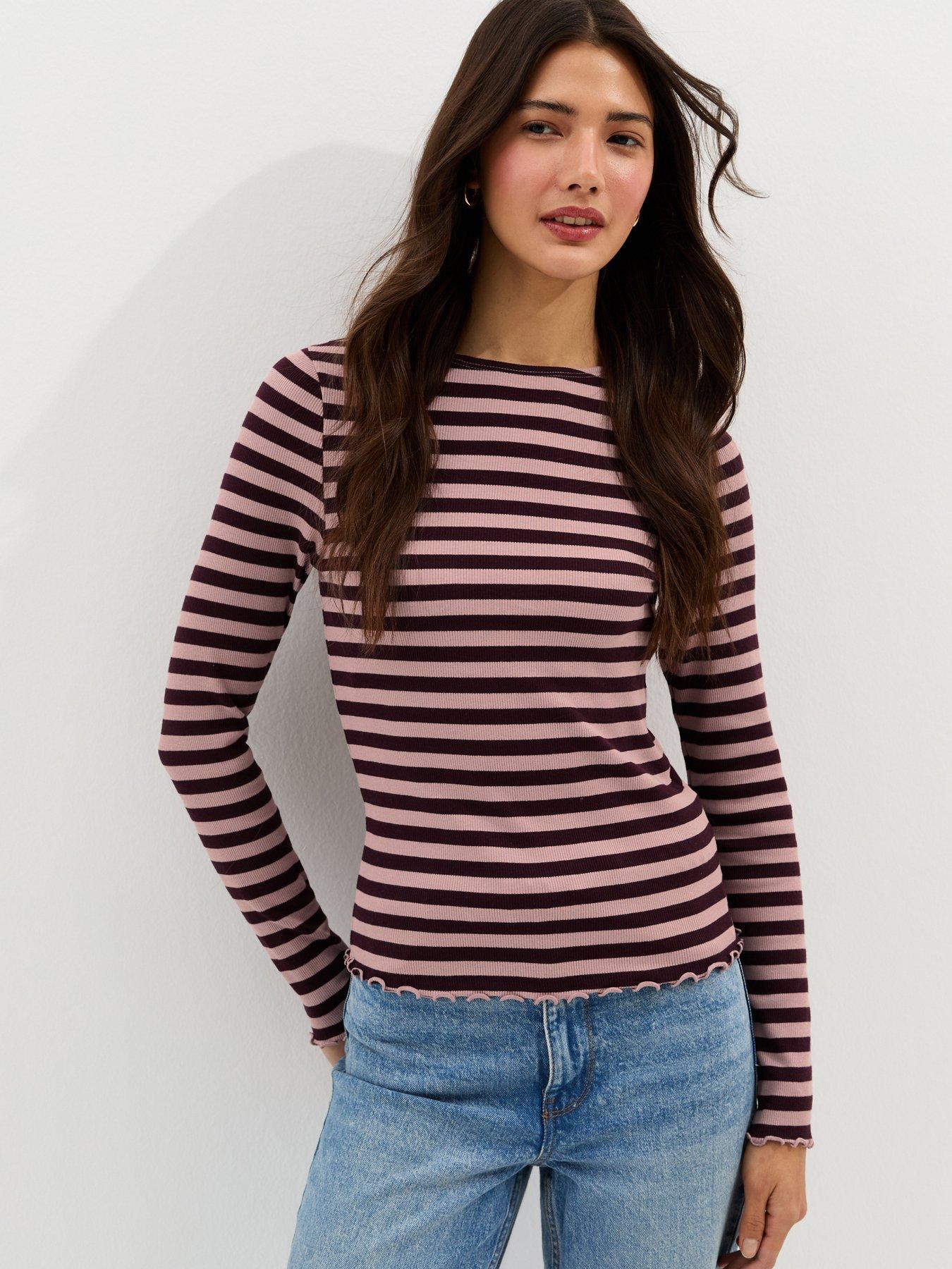  image of new-look-striped-long-sleeve-top-light-pink