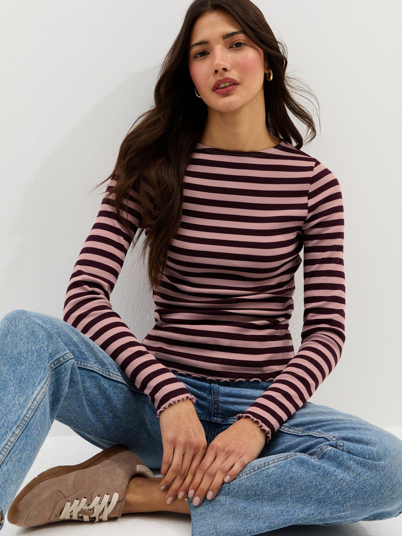  image of new-look-striped-long-sleeve-top-light-pink