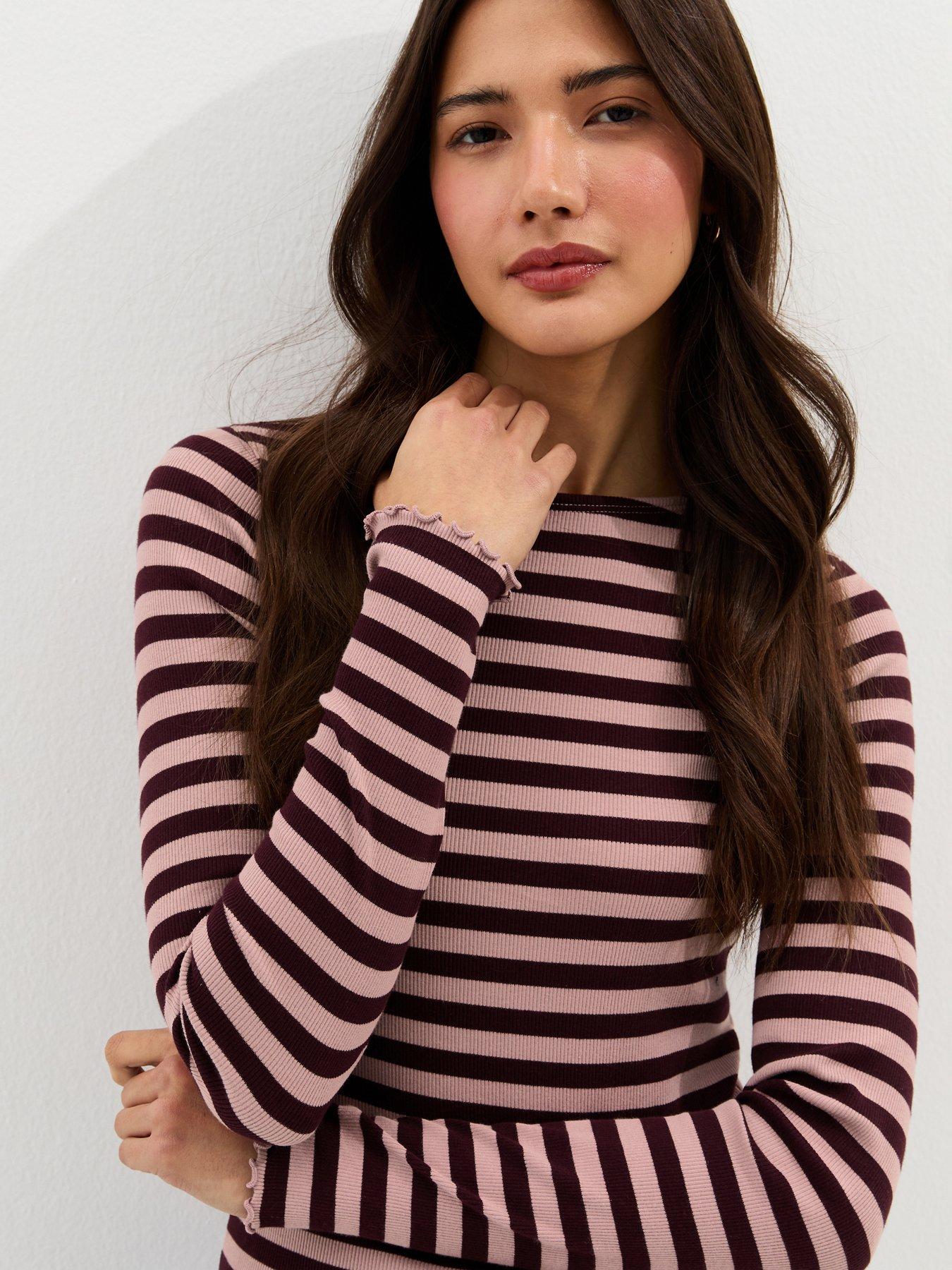  image of new-look-striped-long-sleeve-top-light-pink