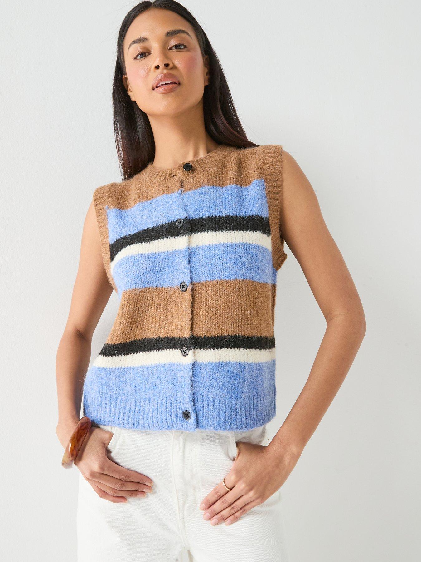  image of only-stripe-button-up-knitted-vest-multi