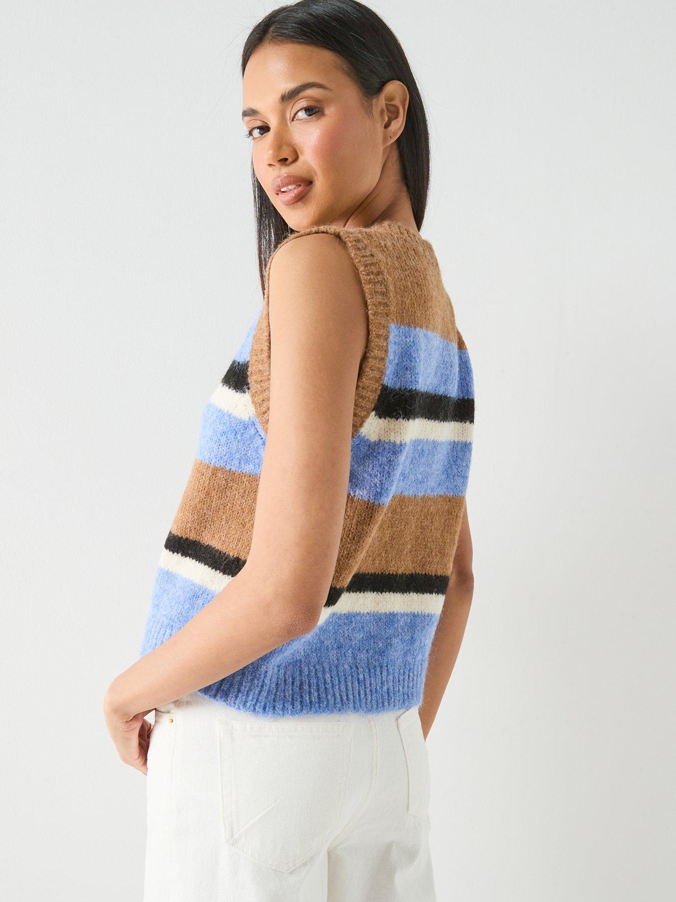  image of only-stripe-button-up-knitted-vest-multi
