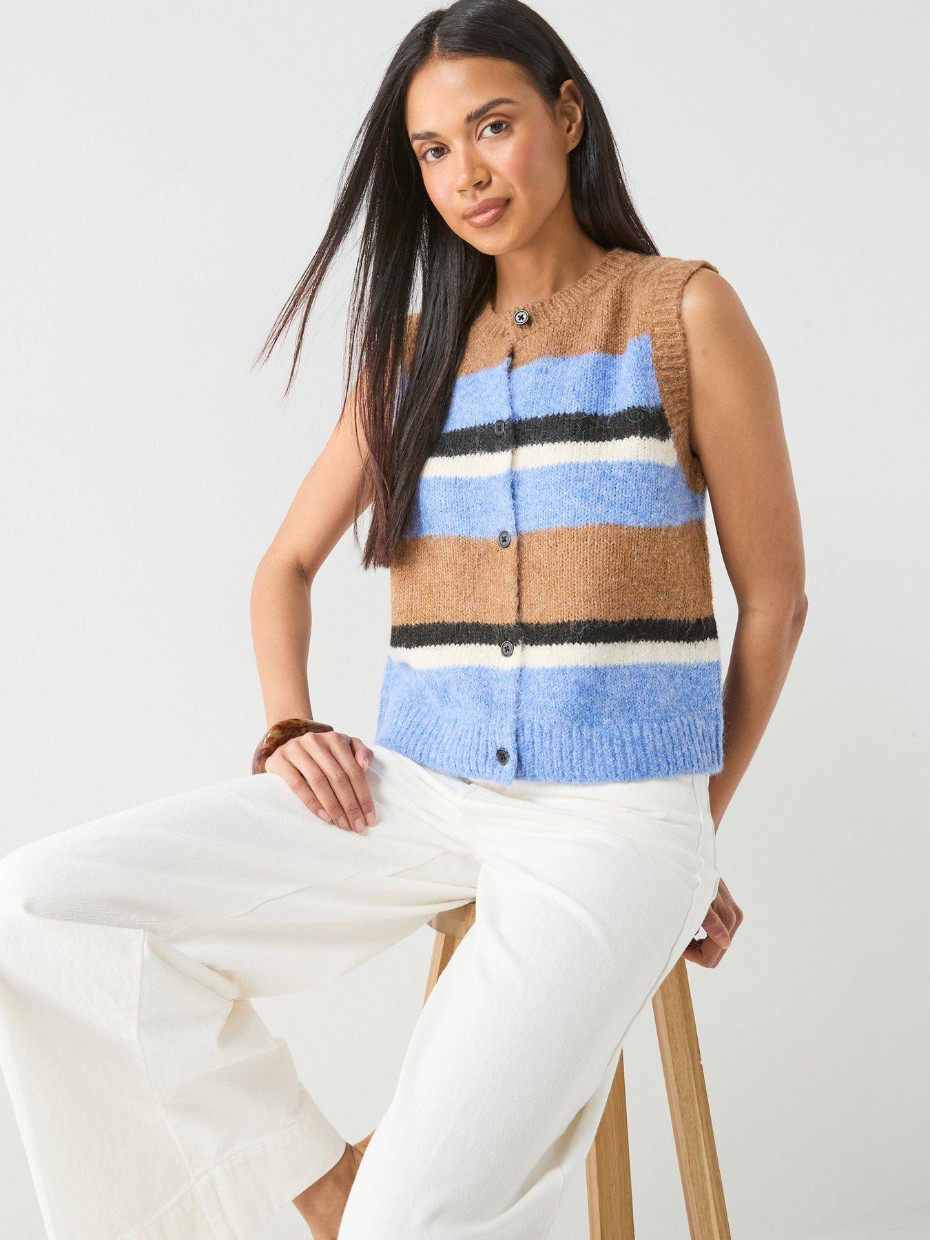  image of only-stripe-button-up-knitted-vest-multi