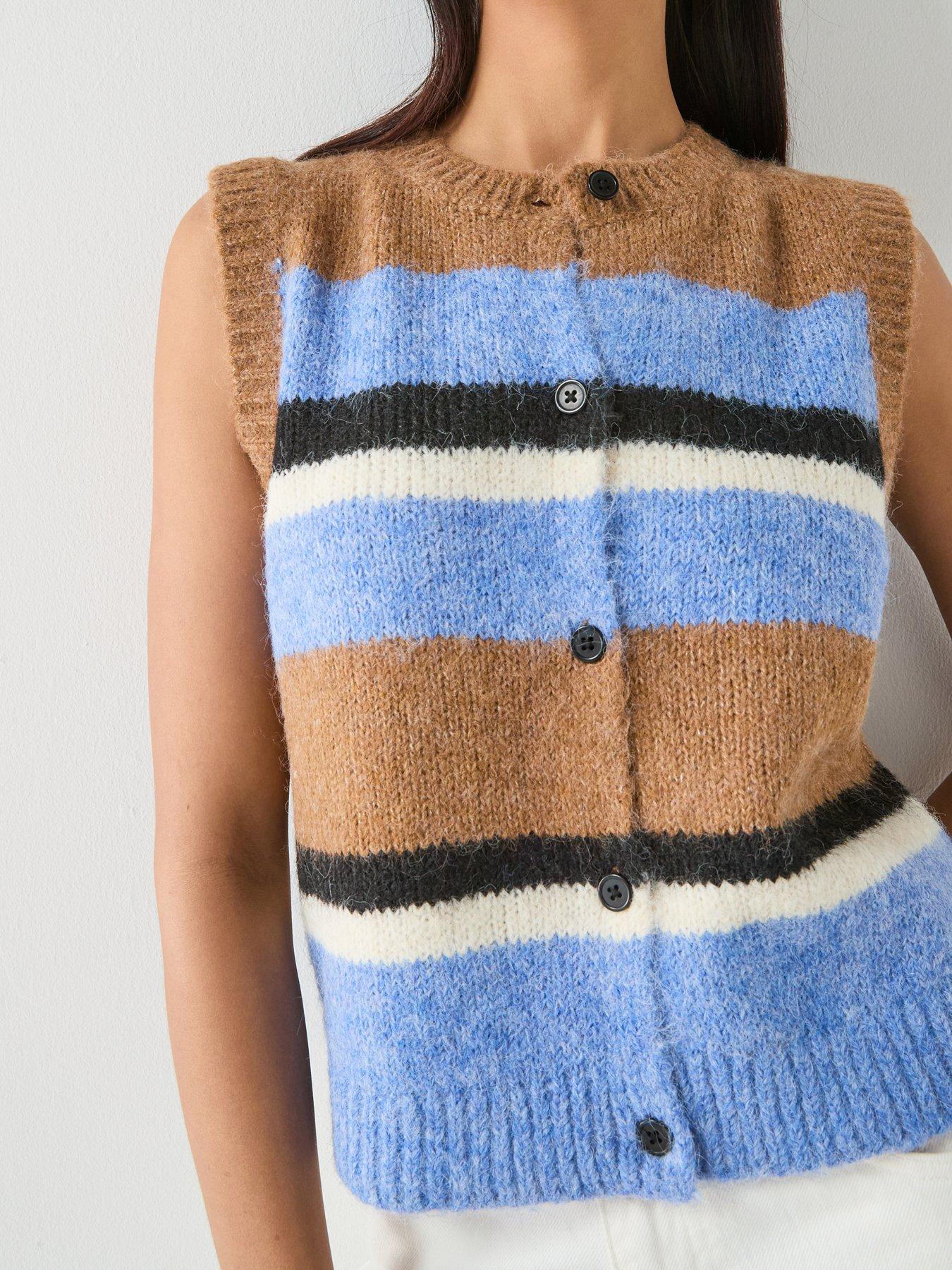  image of only-stripe-button-up-knitted-vest-multi