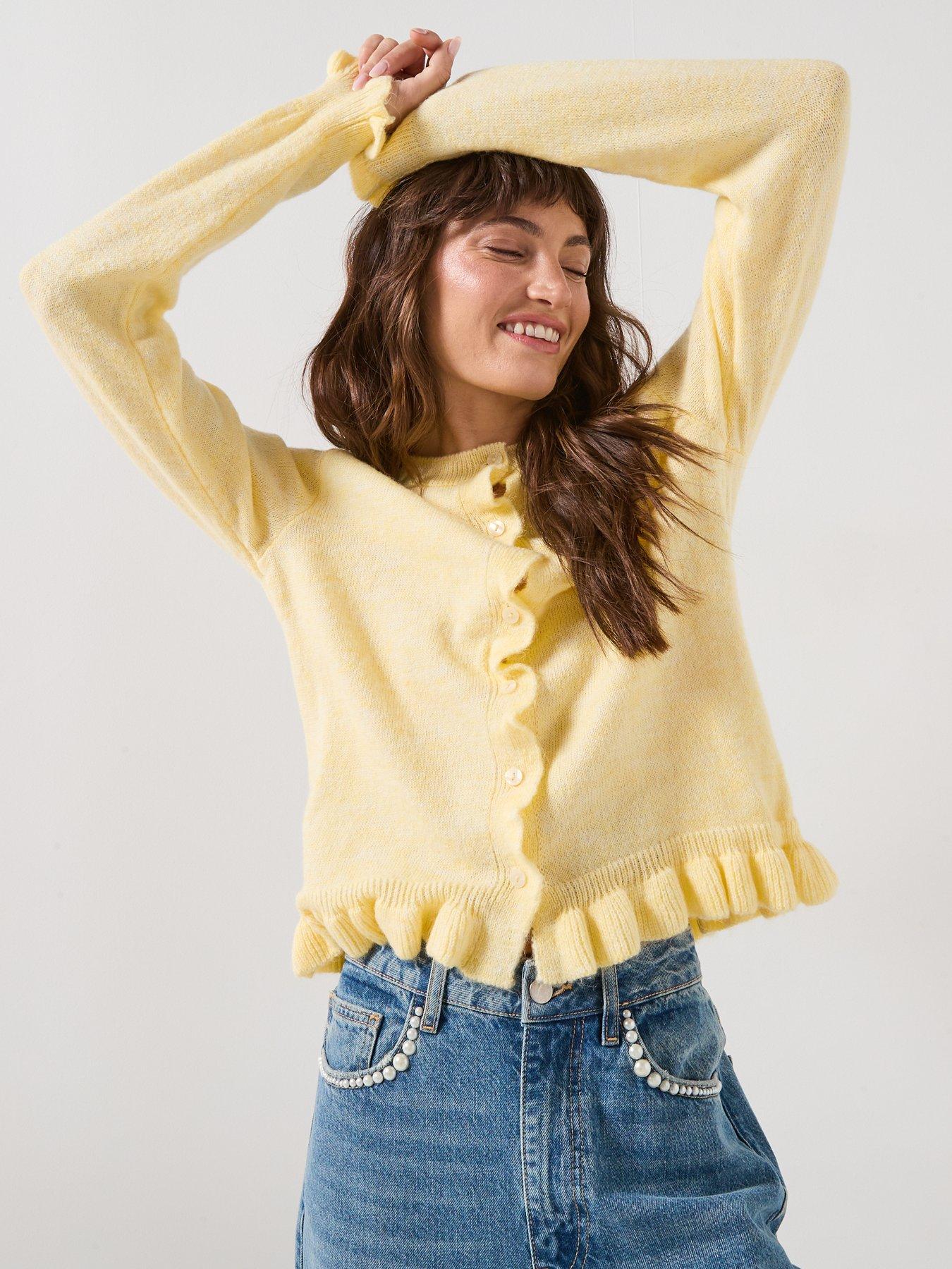 JDY Long Sleeve Frill Knitted Cardigan - Yellow