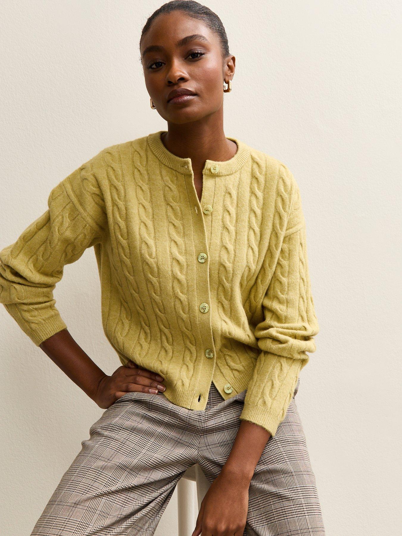  image of new-look-cable-knit-cardigan-green