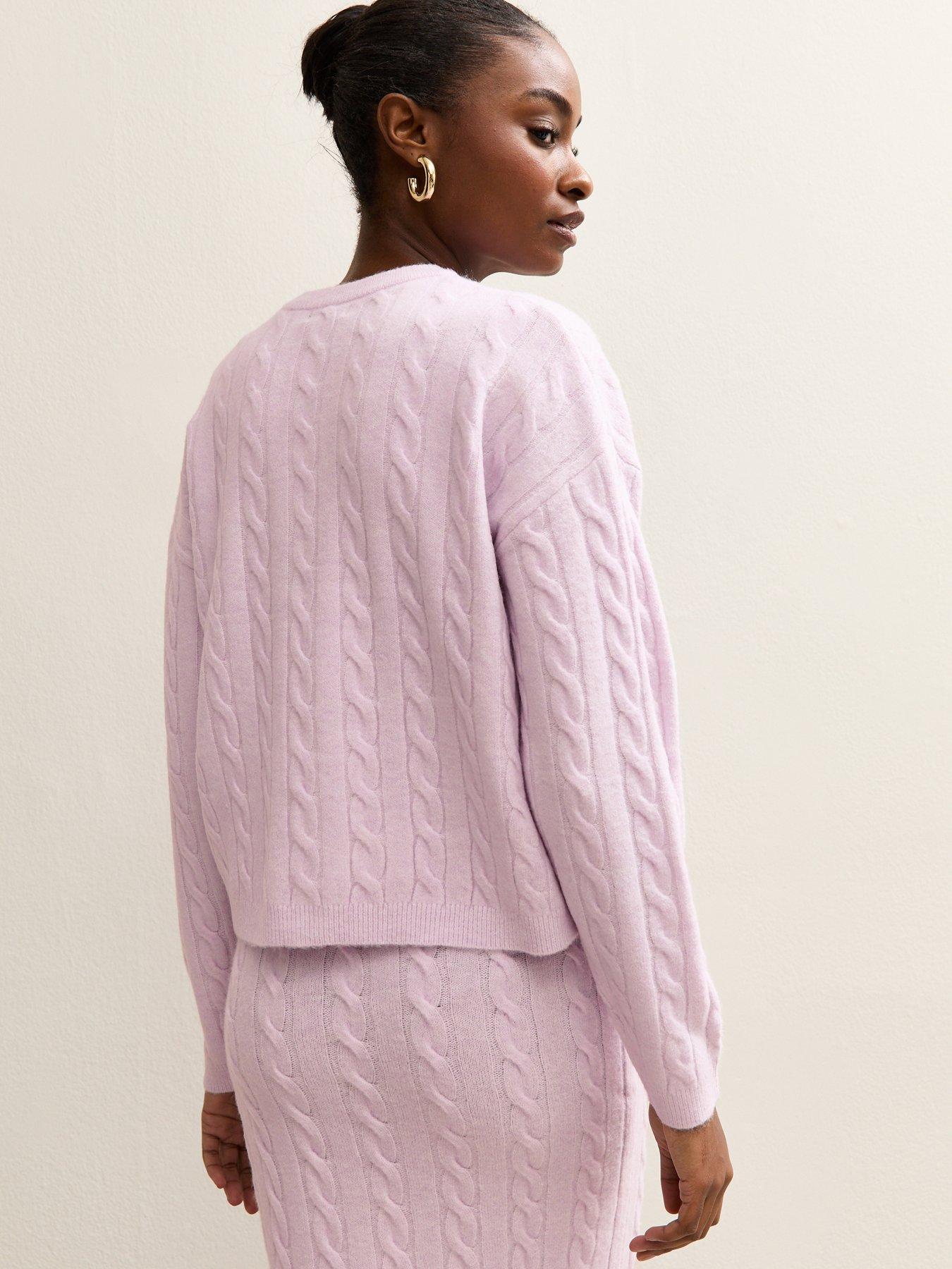  image of new-look-cable-knit-cardigan-lilac