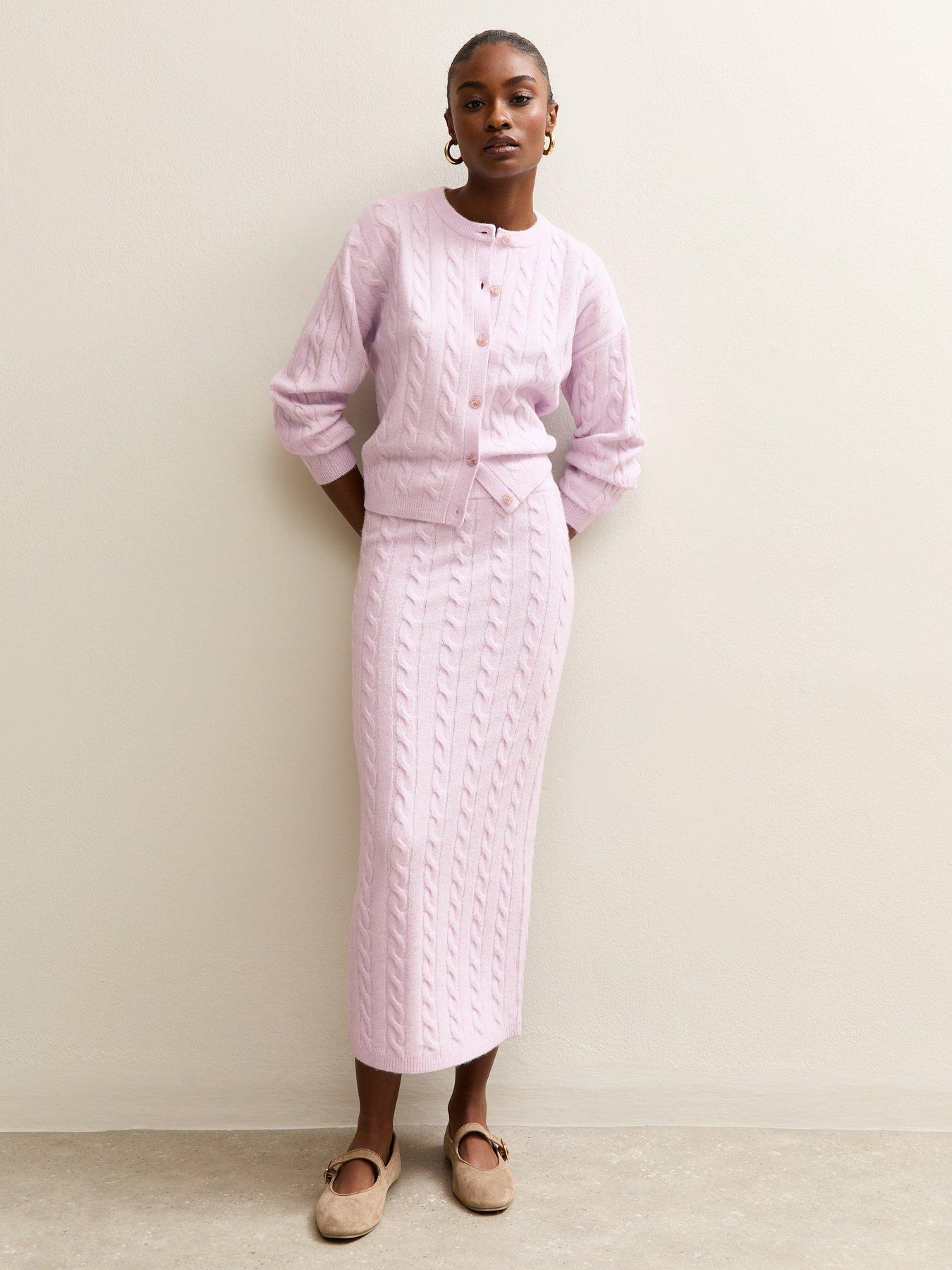  image of new-look-cable-knit-cardigan-lilac