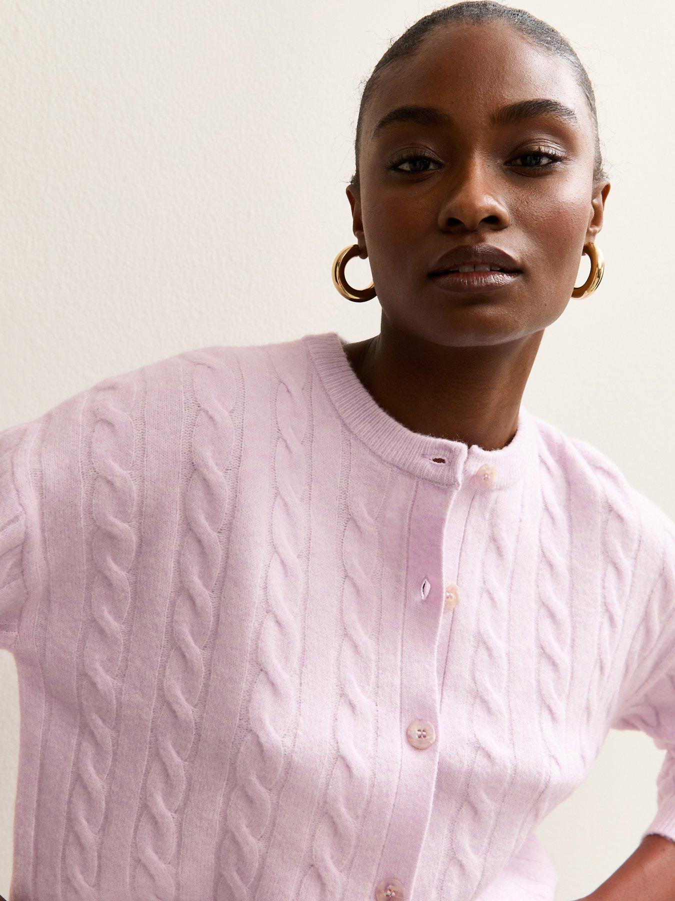 image of new-look-cable-knit-cardigan-lilac