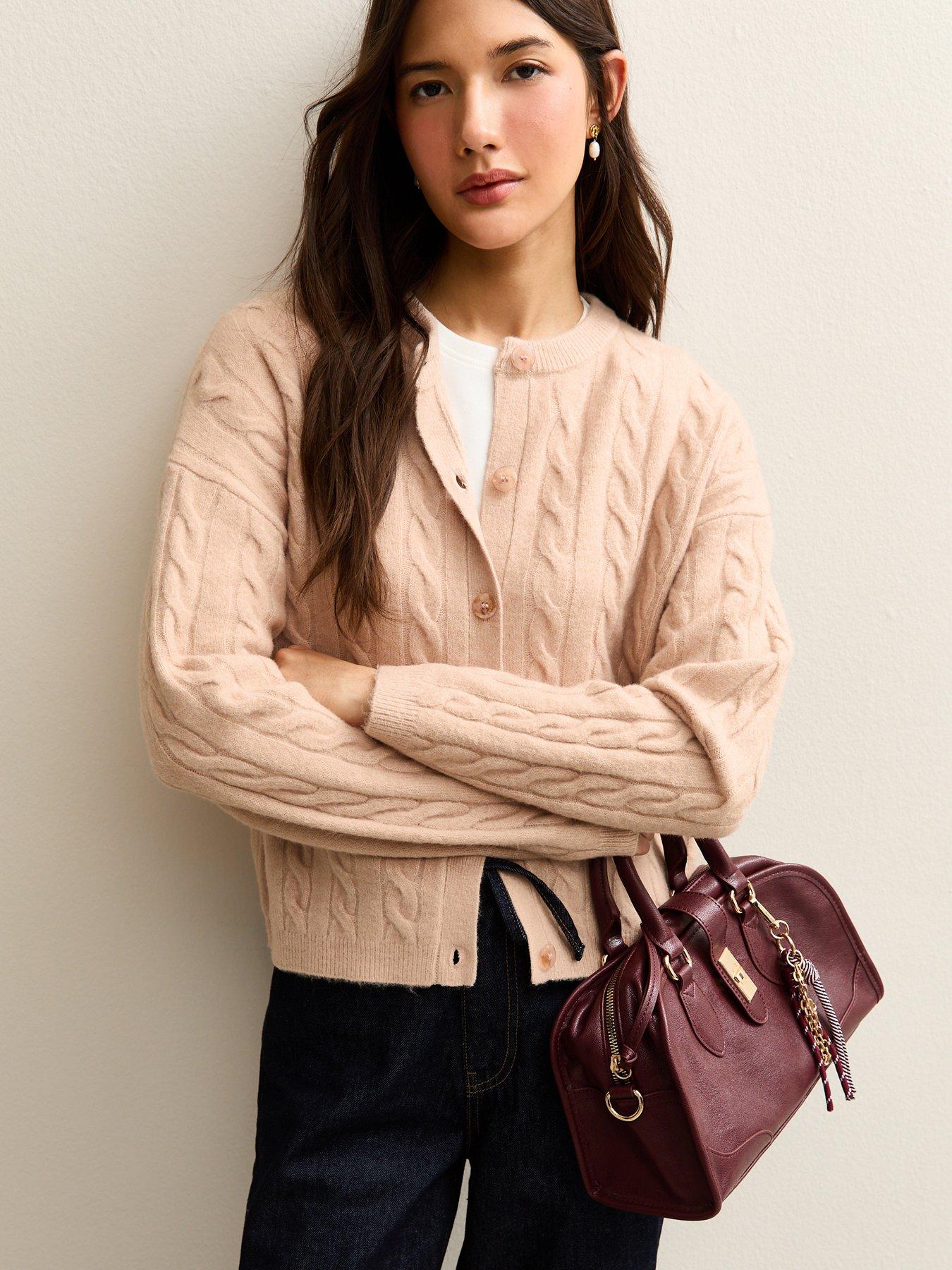 image of new-look-cable-knit-cardigan-light-pink