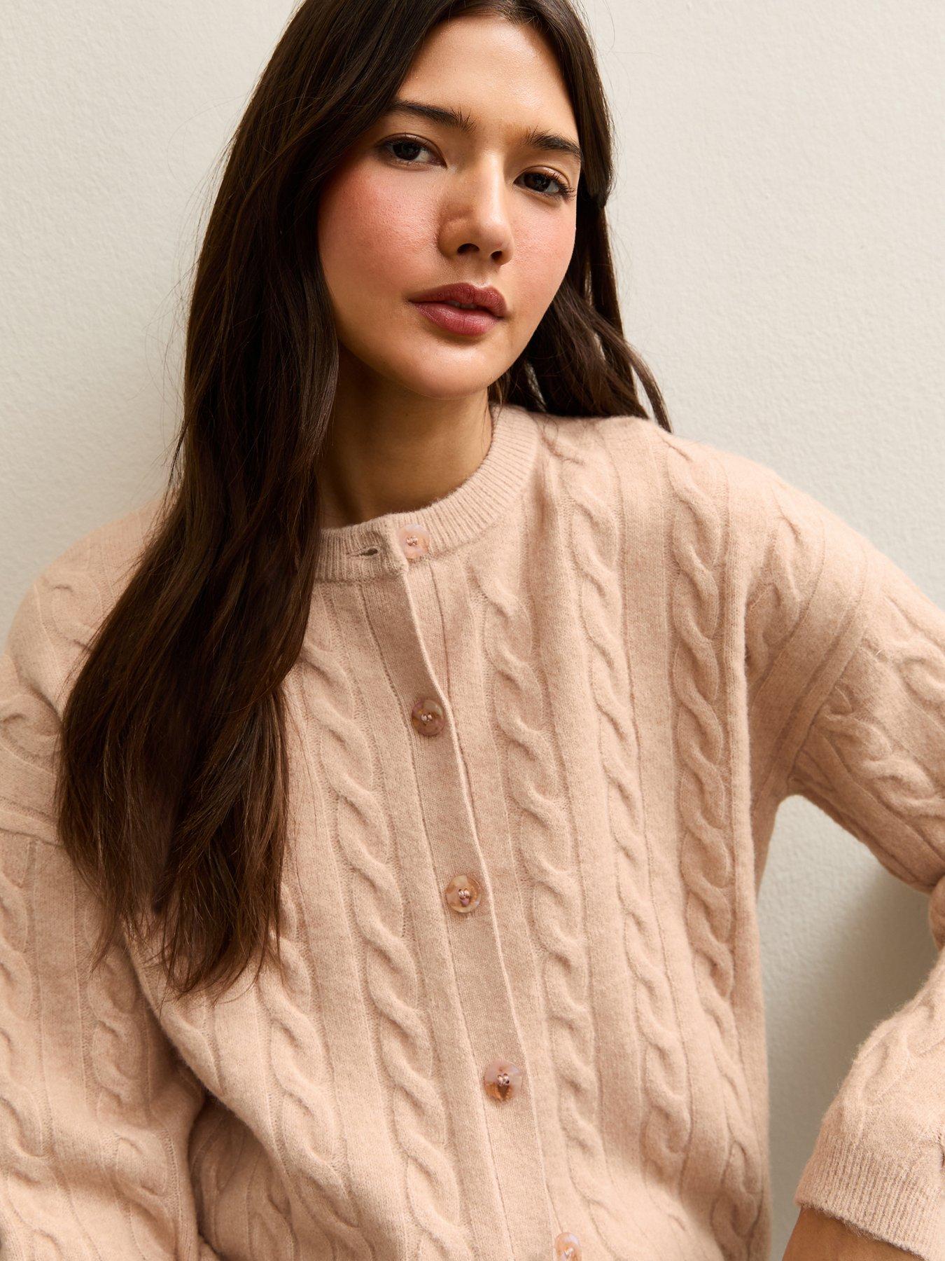  image of new-look-cable-knit-cardigan-light-pink