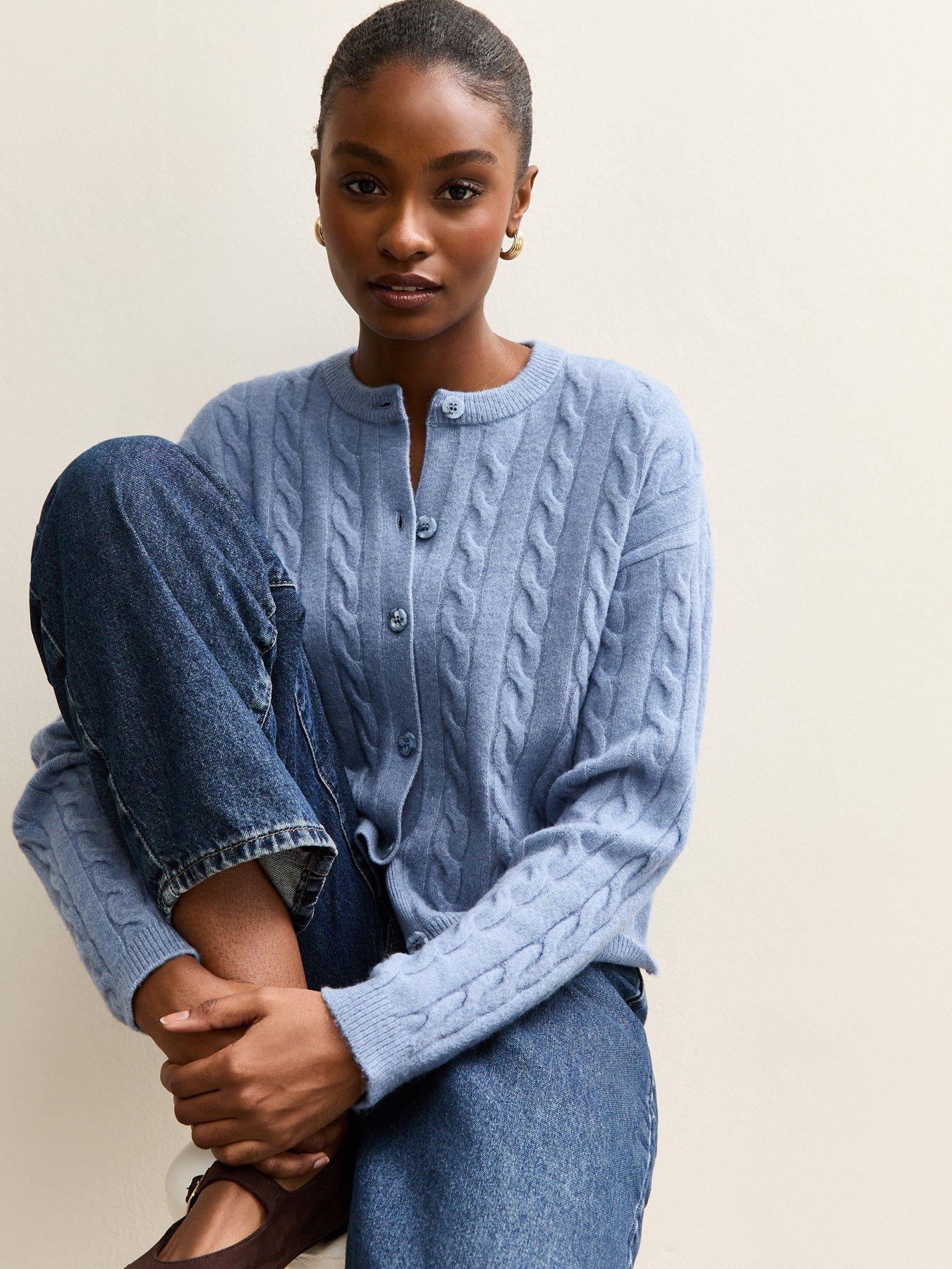  image of new-look-cable-knit-cardigan-blue