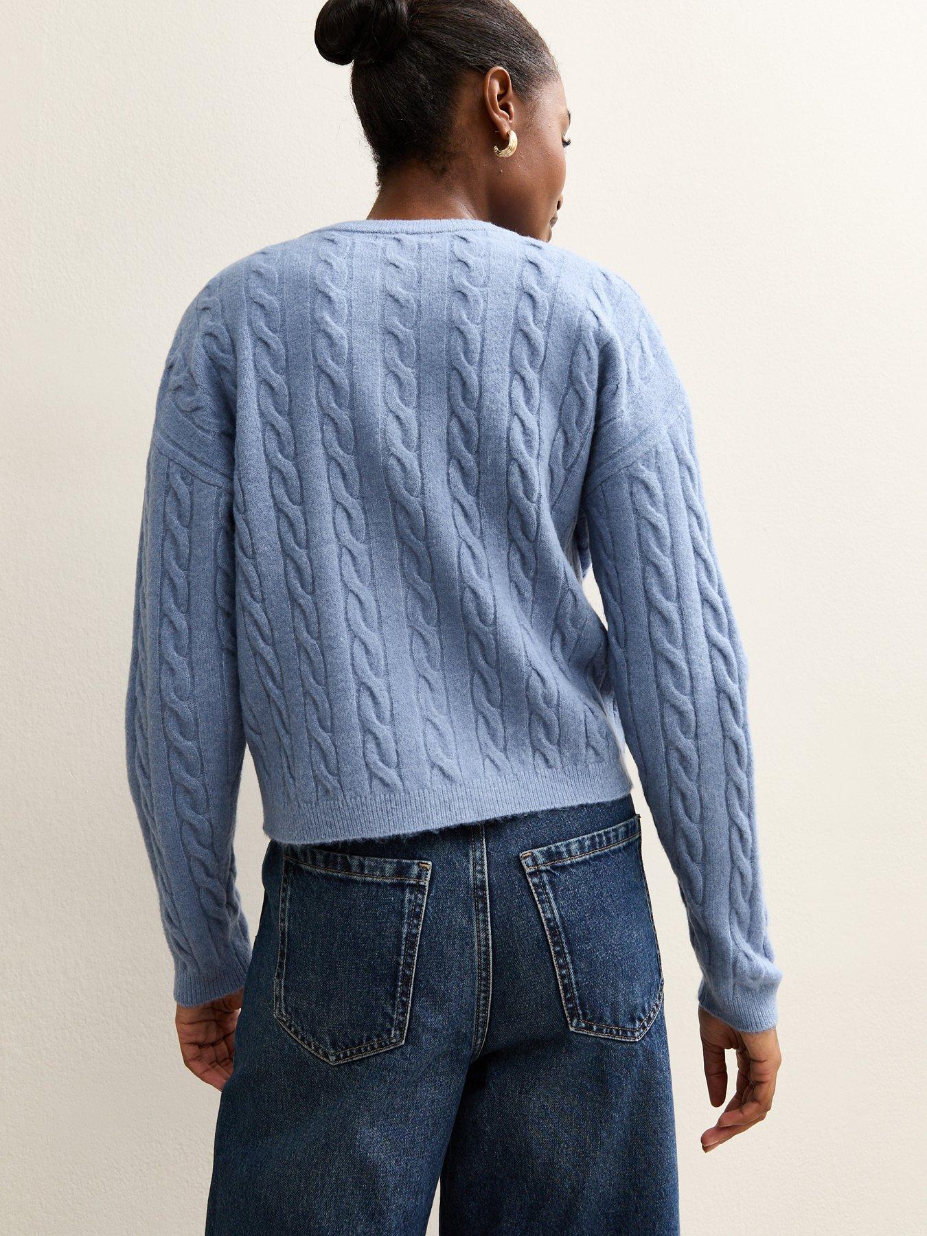  image of new-look-cable-knit-cardigan-blue