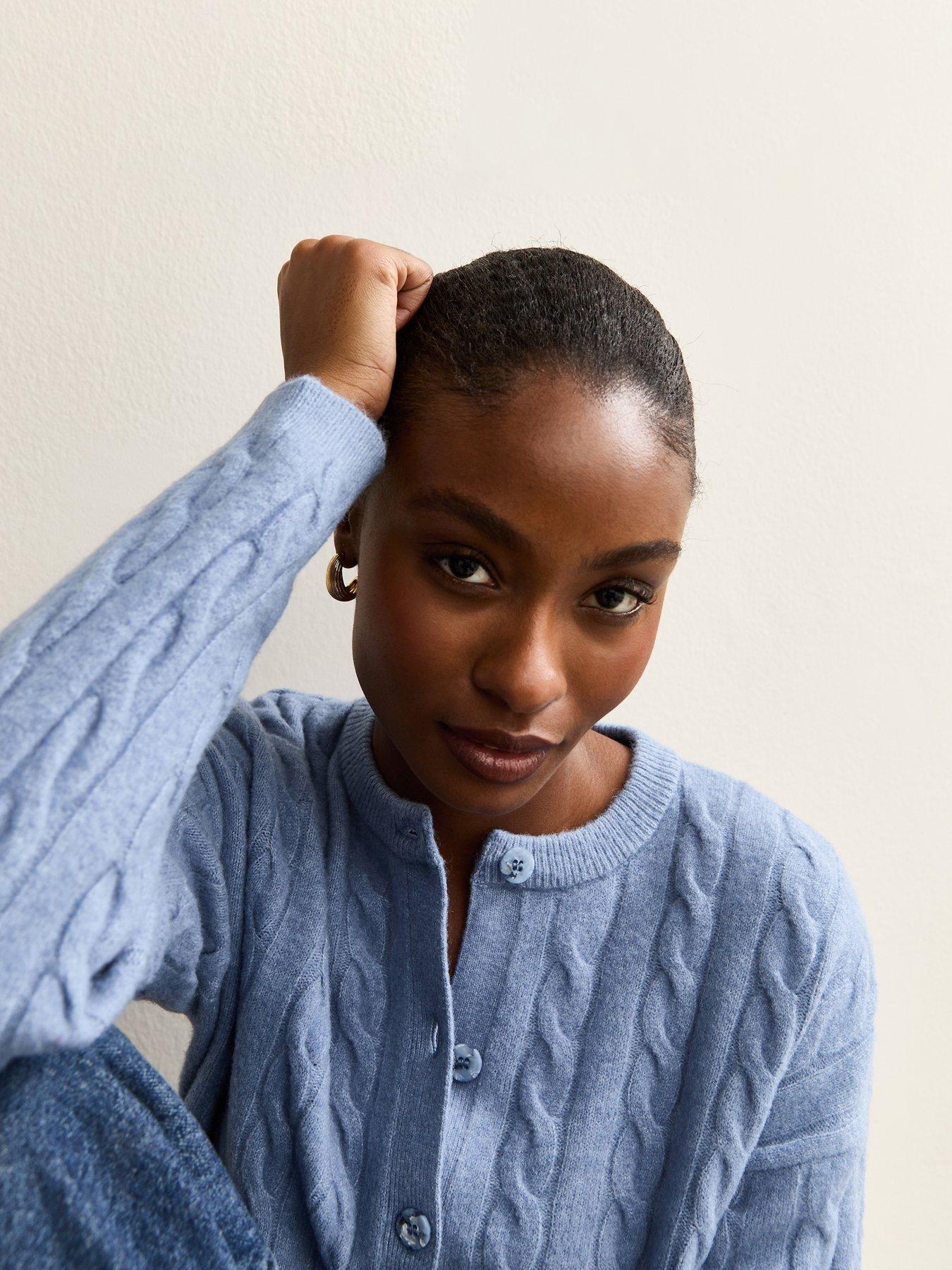  image of new-look-cable-knit-cardigan-blue