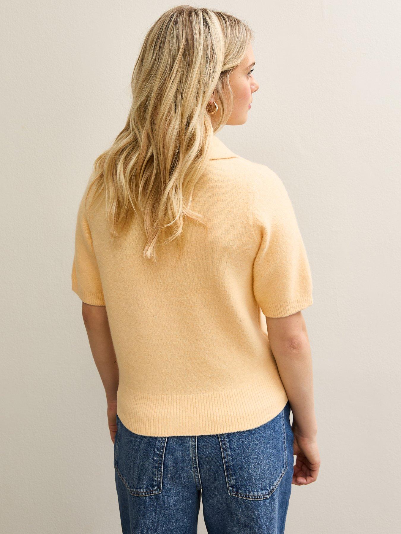 Image 2 of 5 of New Look Open Collar Knit Top - Light Yellow