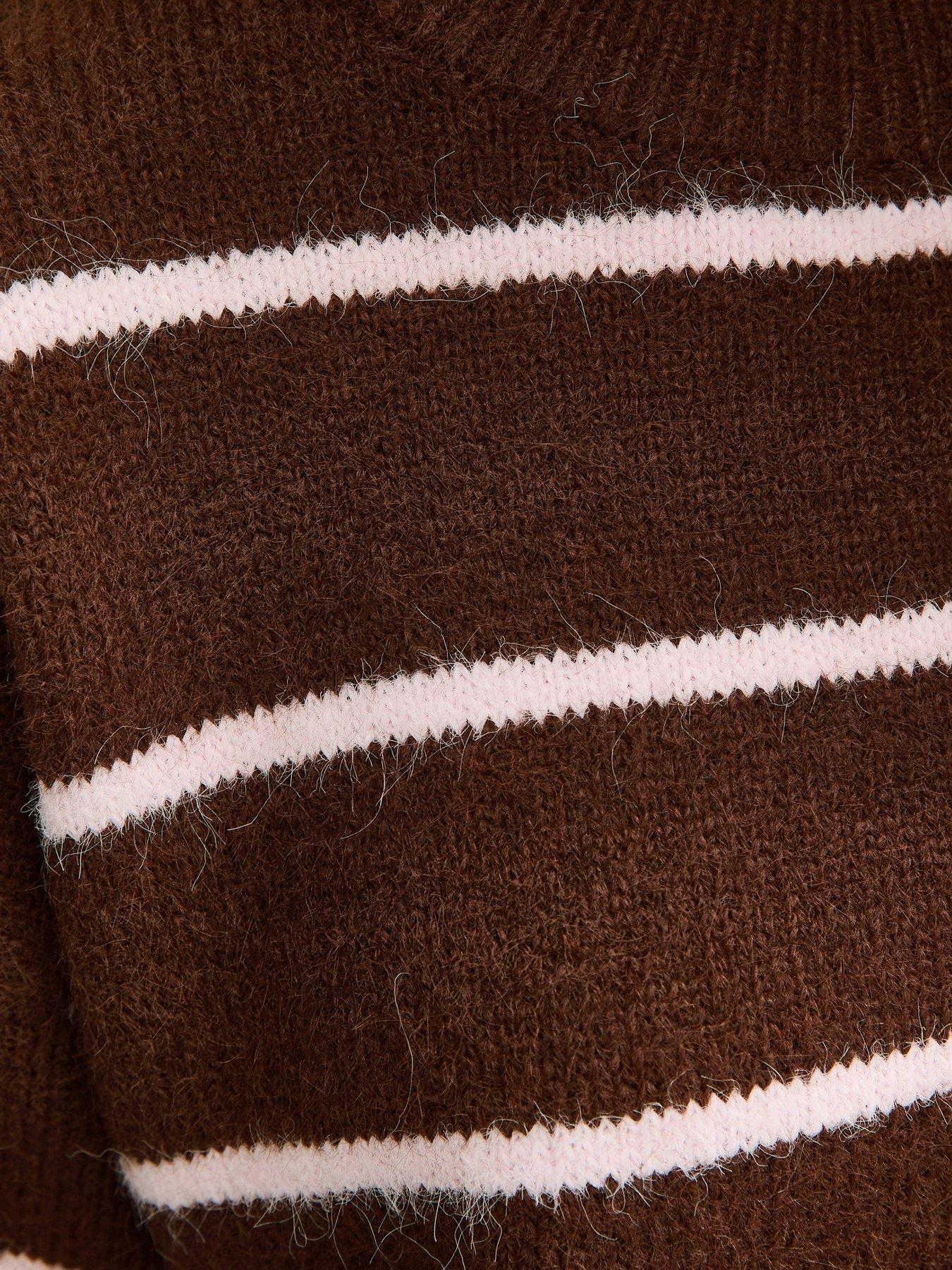  image of new-look-thin-stripe-midweight-knit-jumper-brown