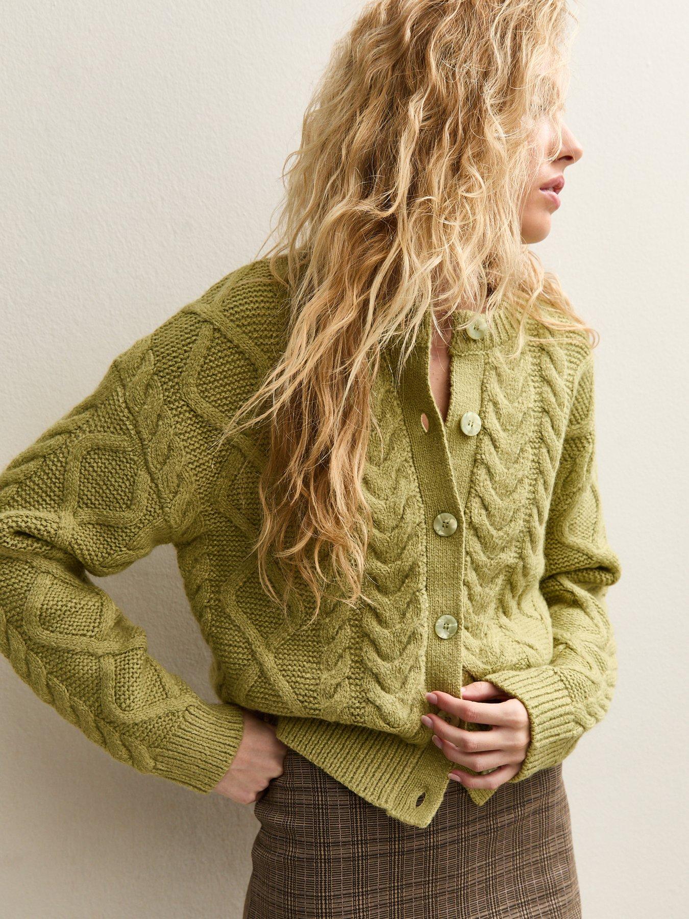 New Look Cable Knit Cardigan - Green