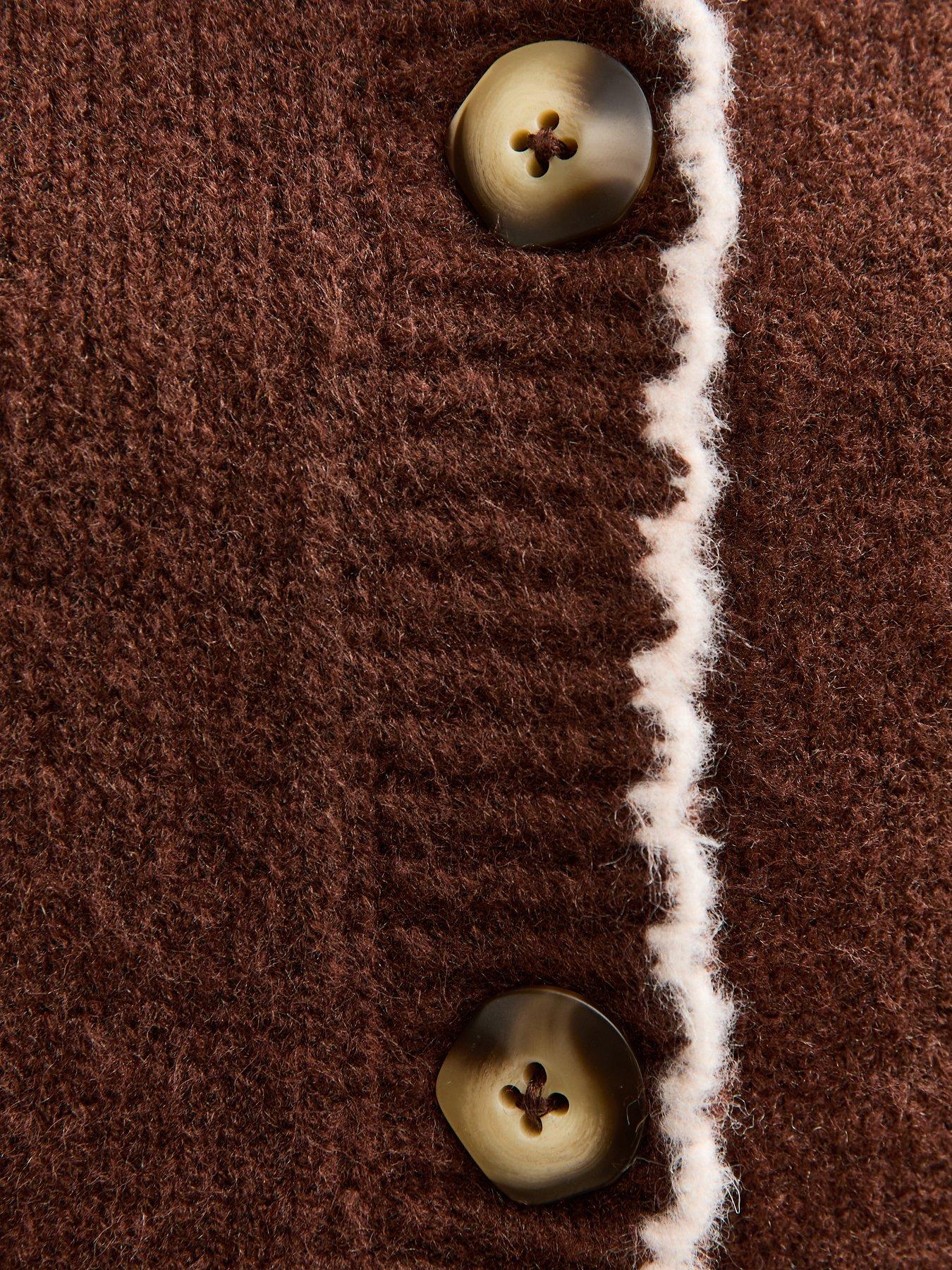Image 5 of 5 of New Look Blanket Stitch Collared Cardigan - Brown