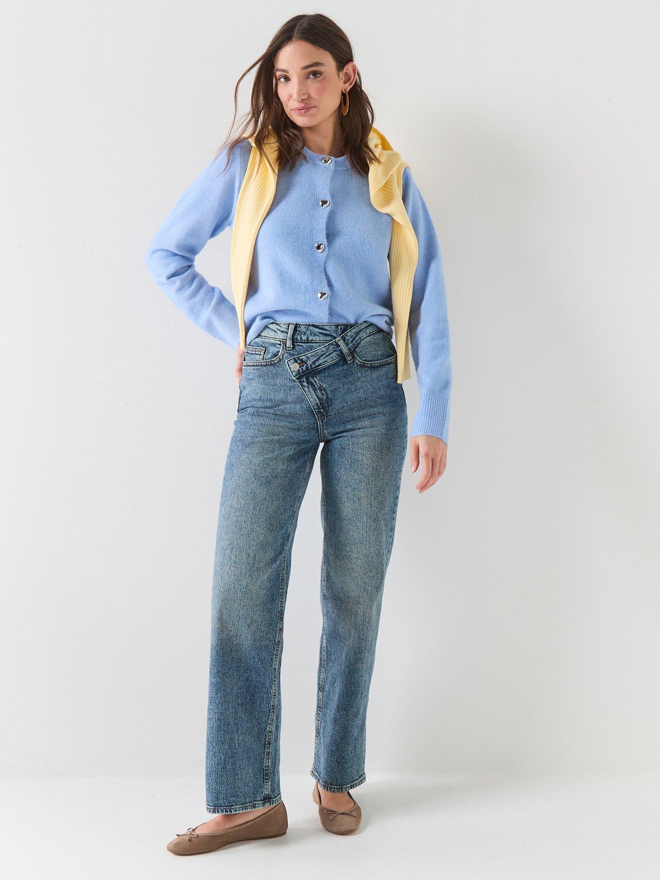 Vero Moda Tessa High Rise Wide Asymmetric Waist Denim Jeans - Blue