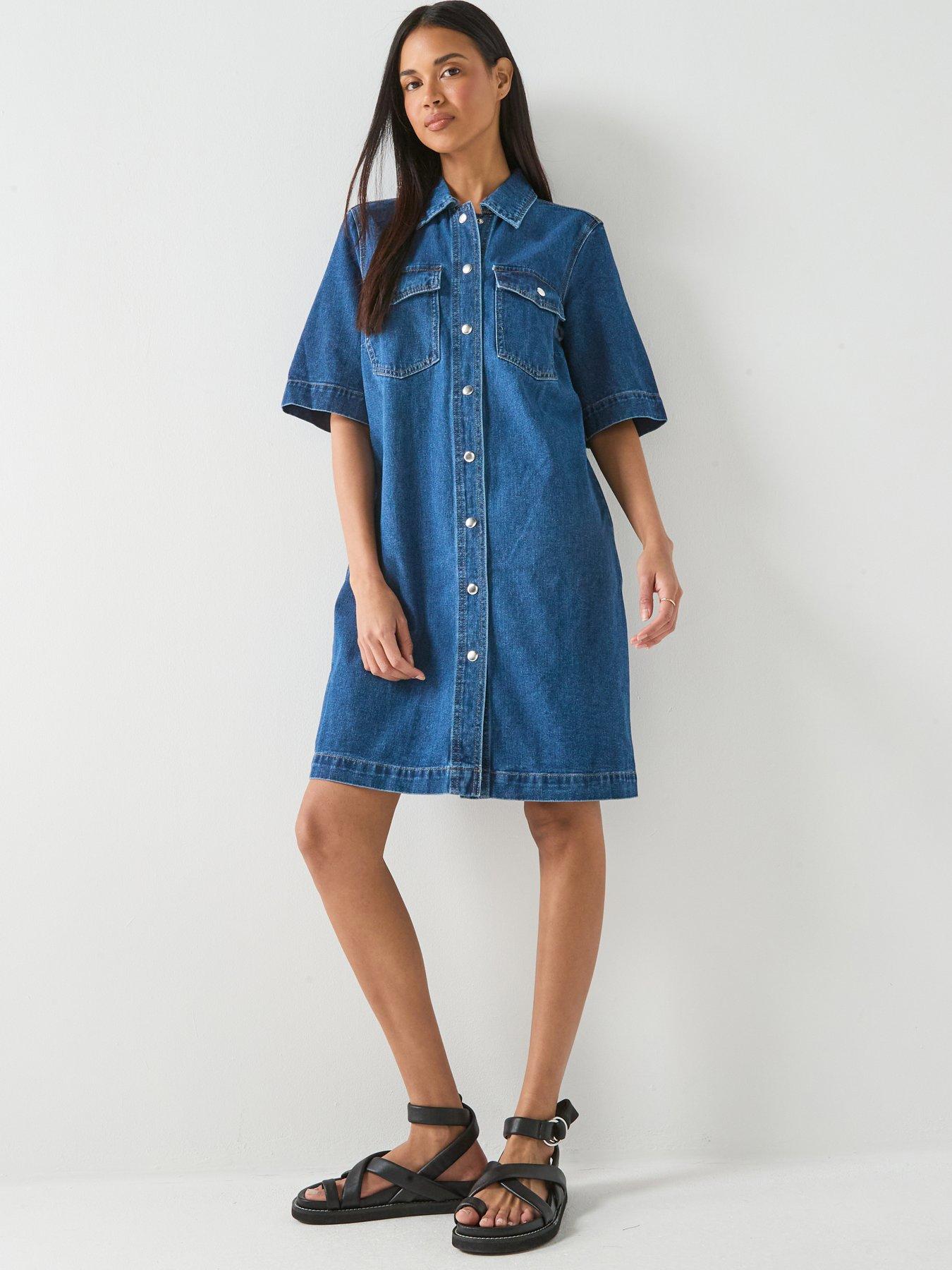 Only Belle Short Sleeve Denim Dress  - Blue