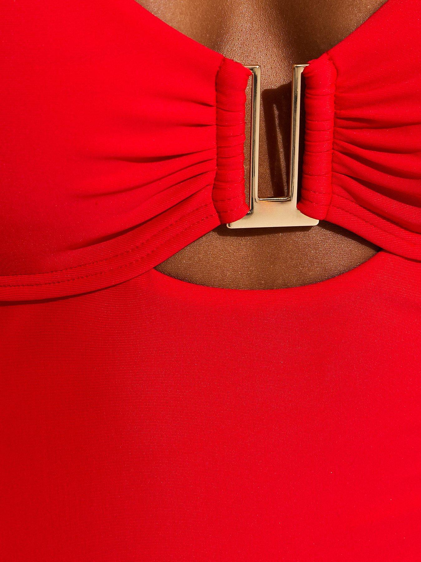  image of new-look-u-ring-underwired-halter-neck-swimsuit-bright-red