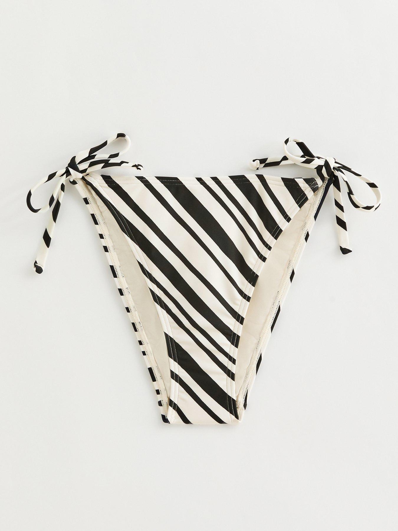 Image 6 of 6 of New Look Striped Side Tie Bikini Bottoms - Black