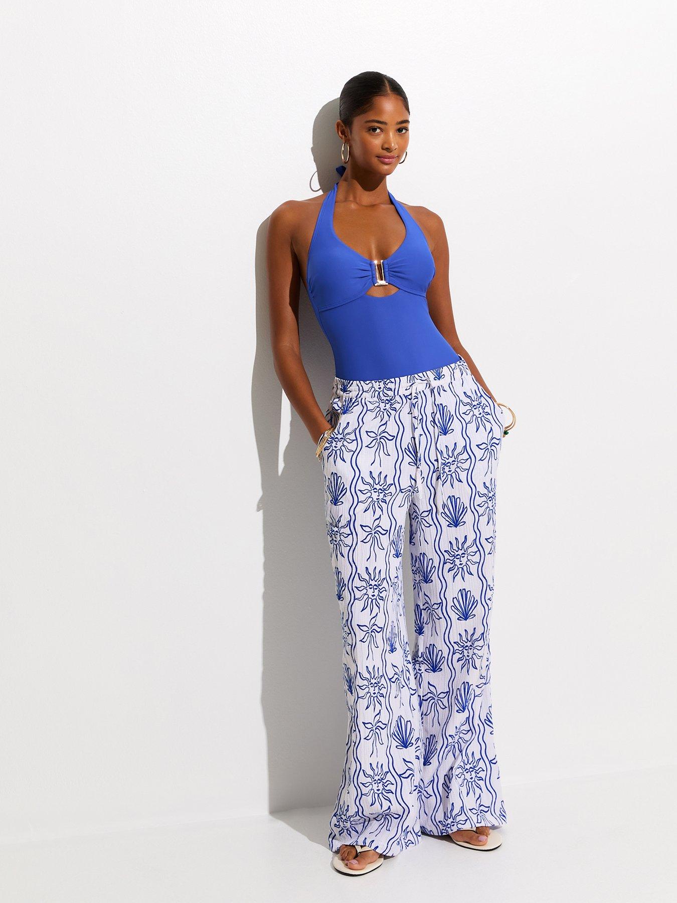  image of new-look-mid-u-ring-underwired-halter-neck-swimsuit-blue