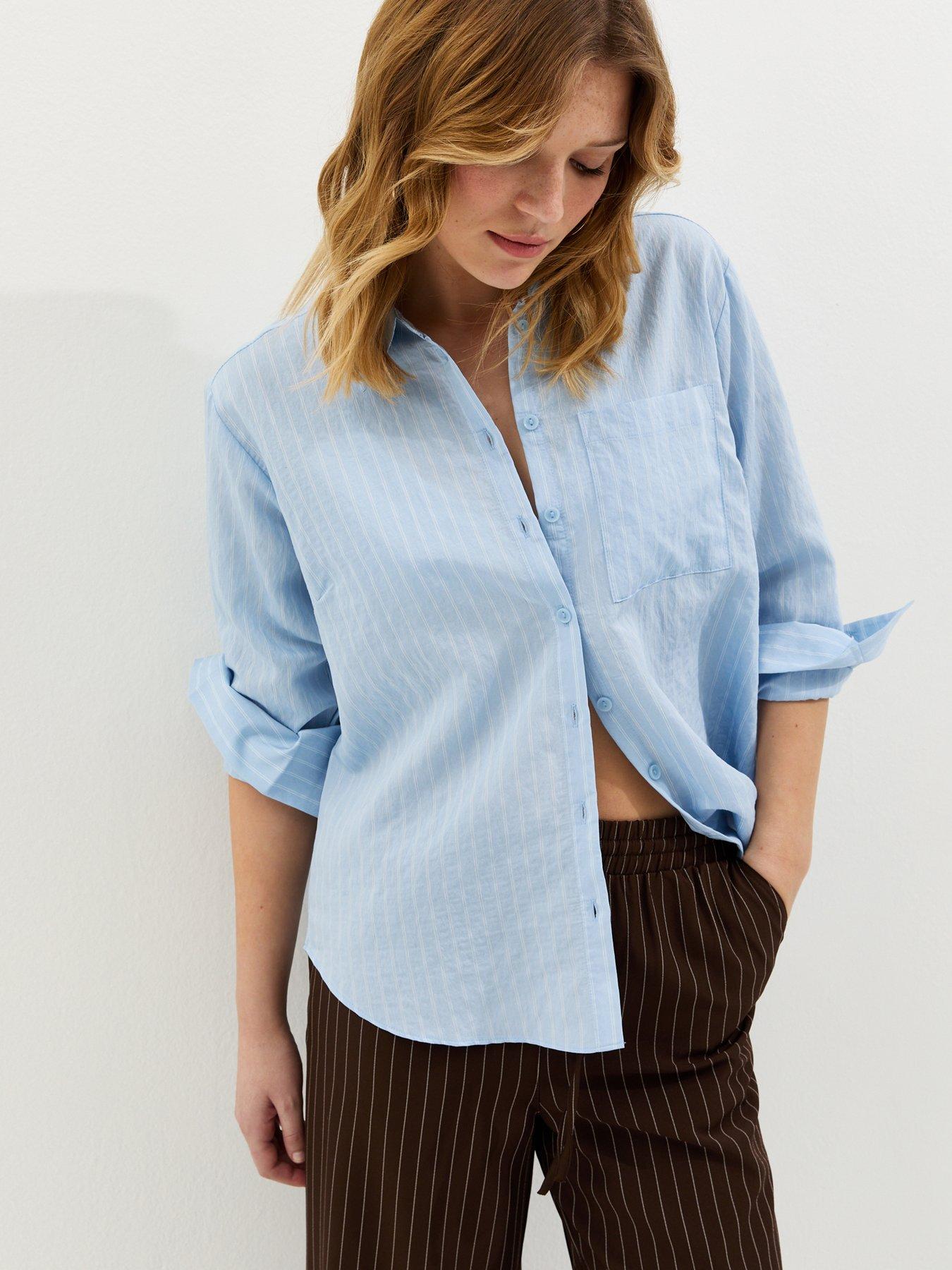 New Look Oversized Pinstripe Long Sleeve Shirt - Blue