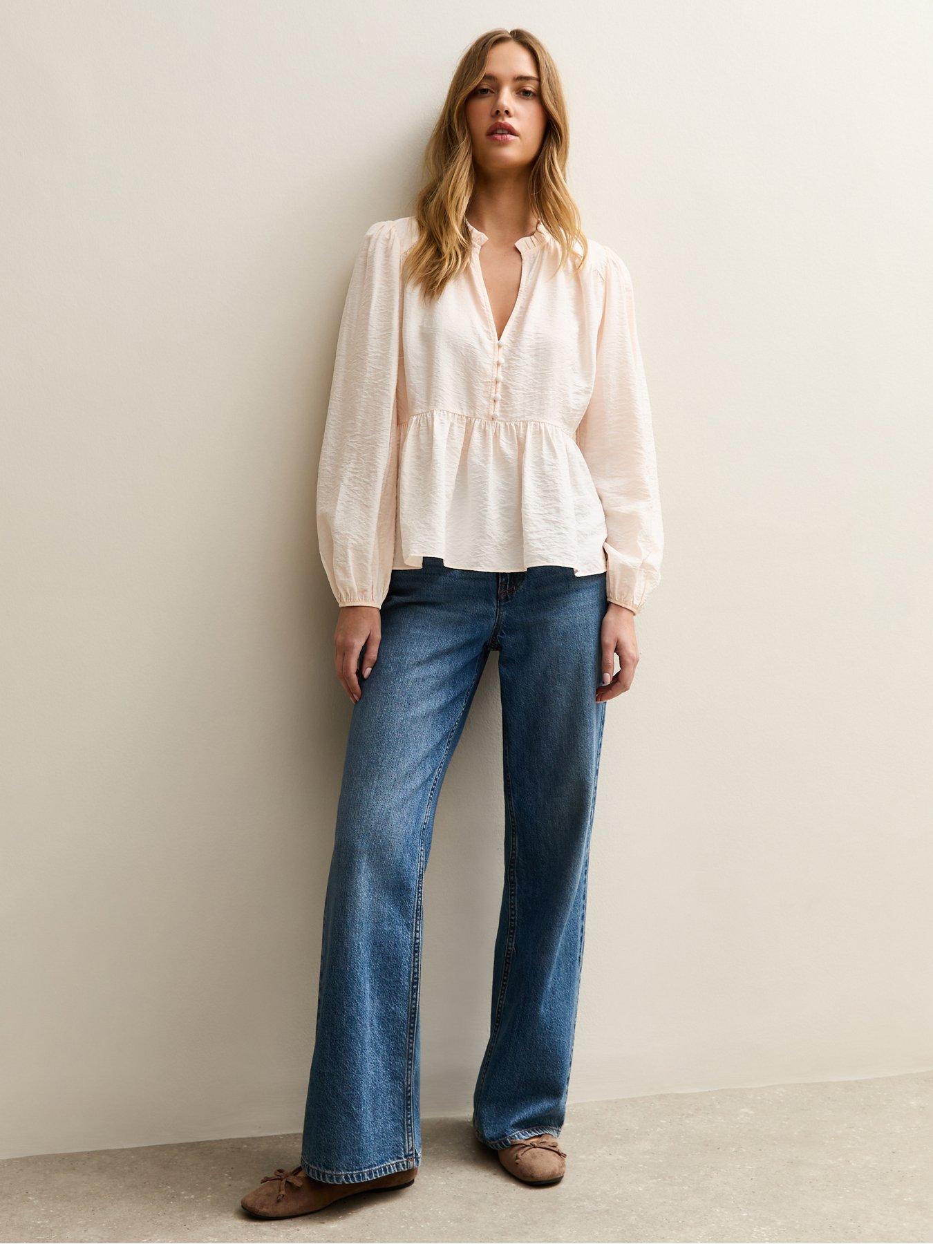  image of new-look-light-pink-button-up-peplum-tea-blouse-light-pink