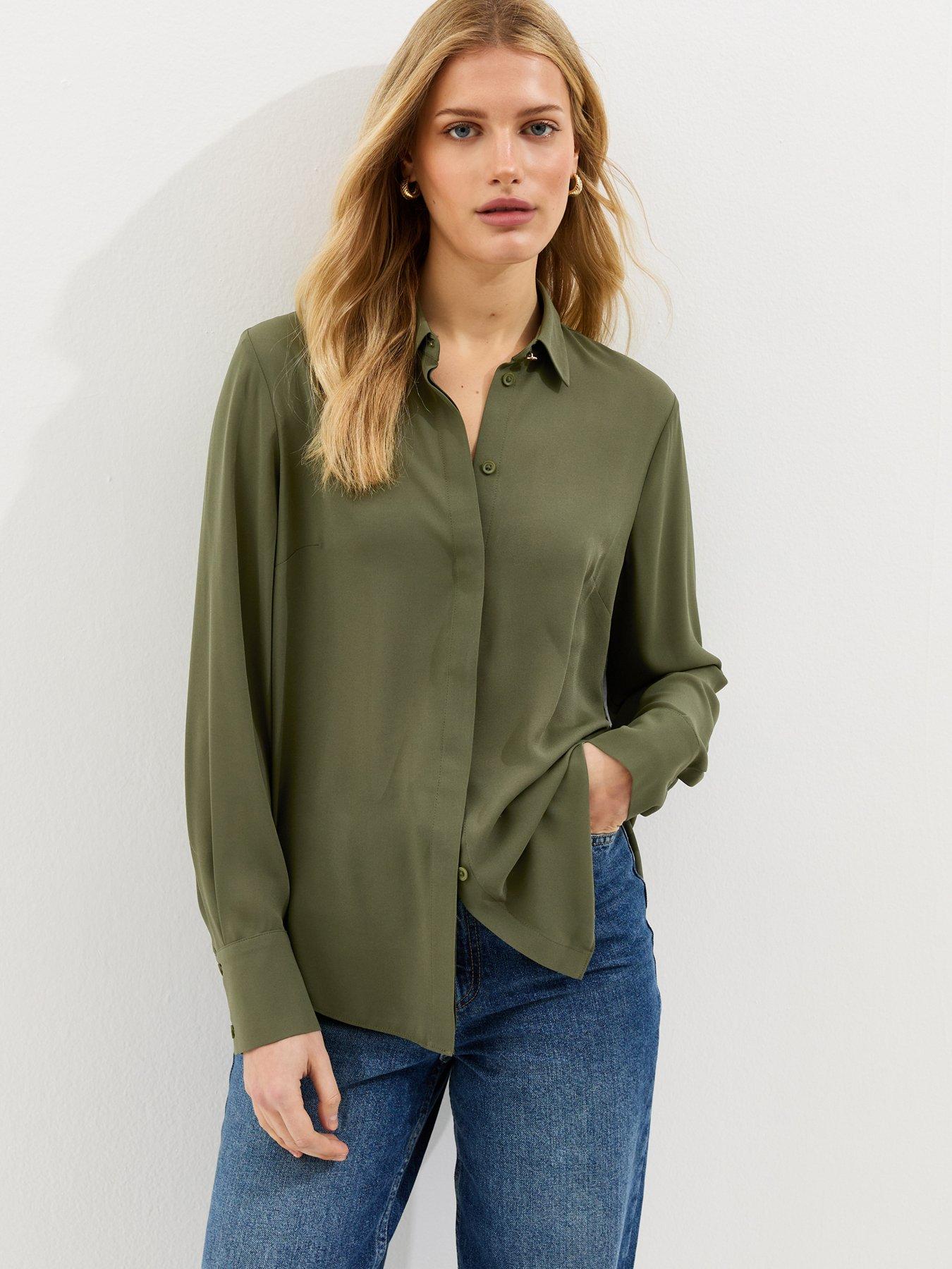 New Look Relaxed Fit Long Sleeve Button Front Shirt - Khaki