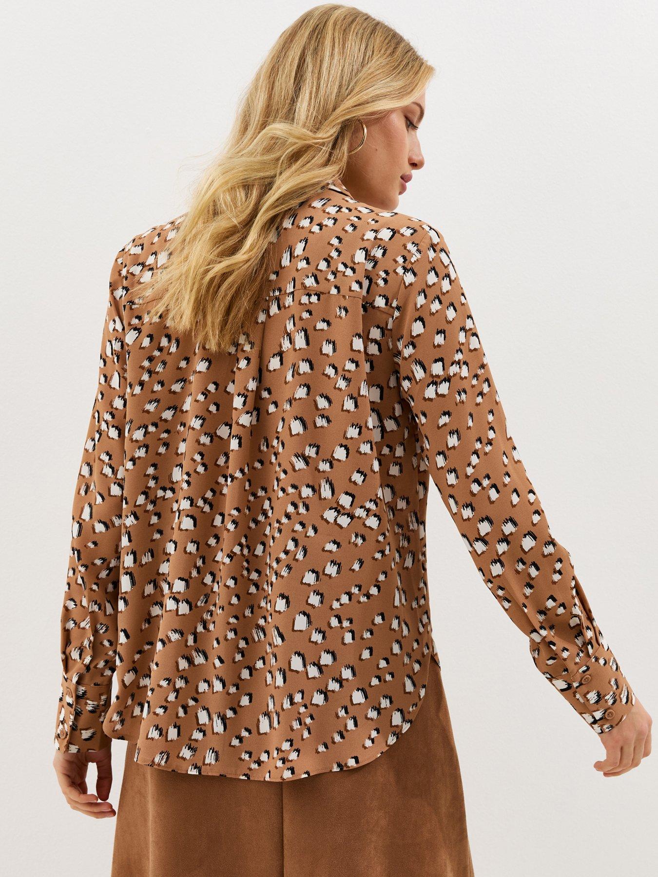  image of new-look-abstract-pattern-long-sleeve-shirt-brown