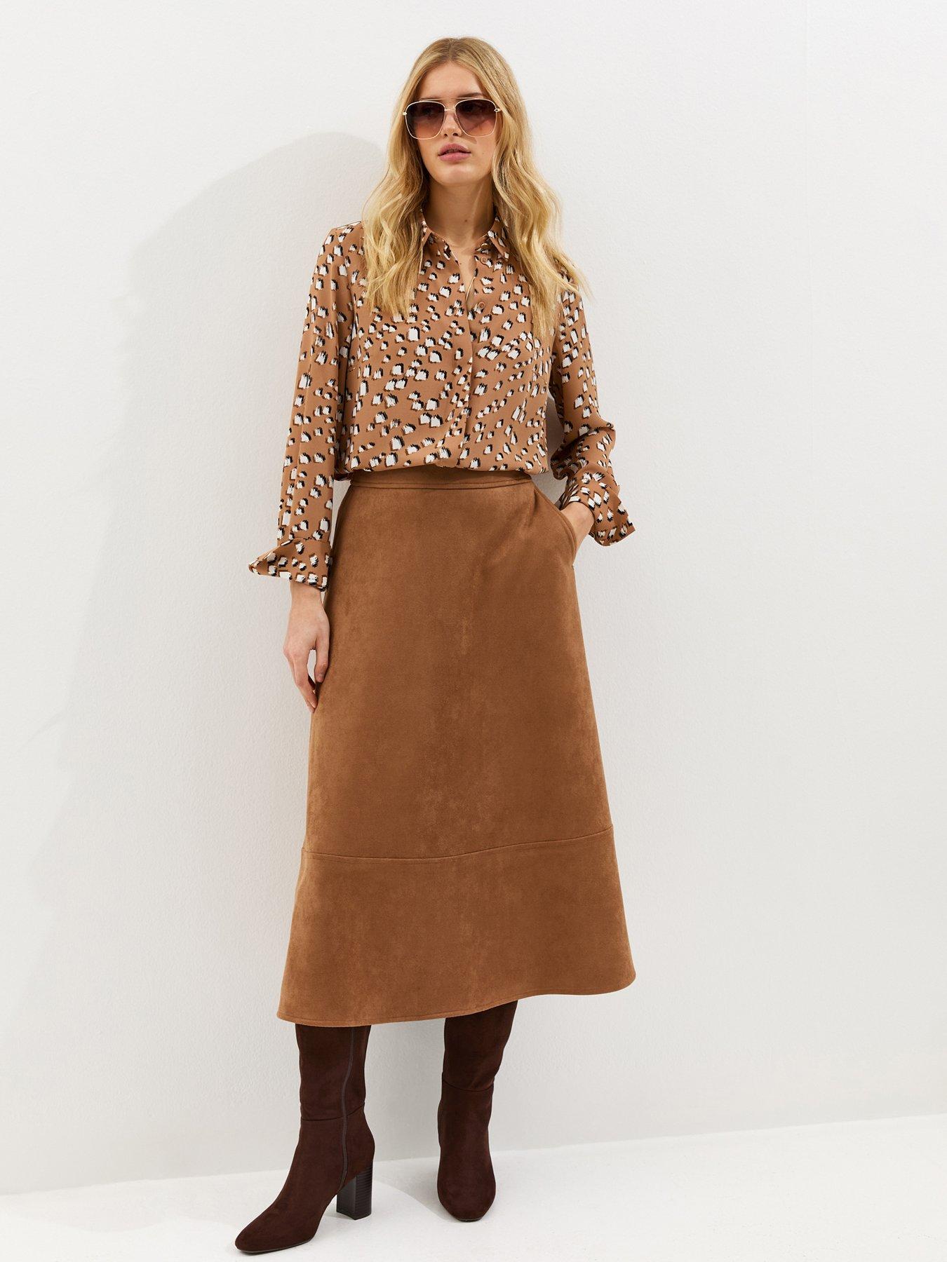  image of new-look-abstract-pattern-long-sleeve-shirt-brown