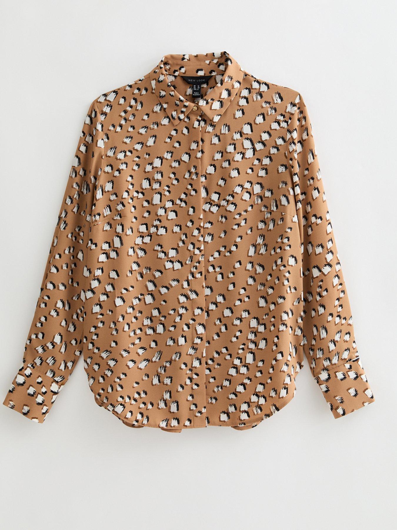  image of new-look-abstract-pattern-long-sleeve-shirt-brown