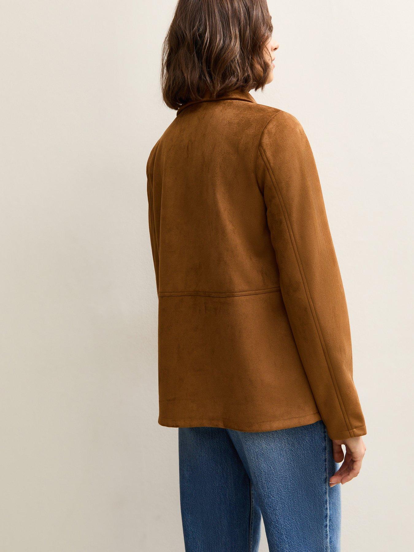  image of new-look-faux-suede-button-front-jacket-tan
