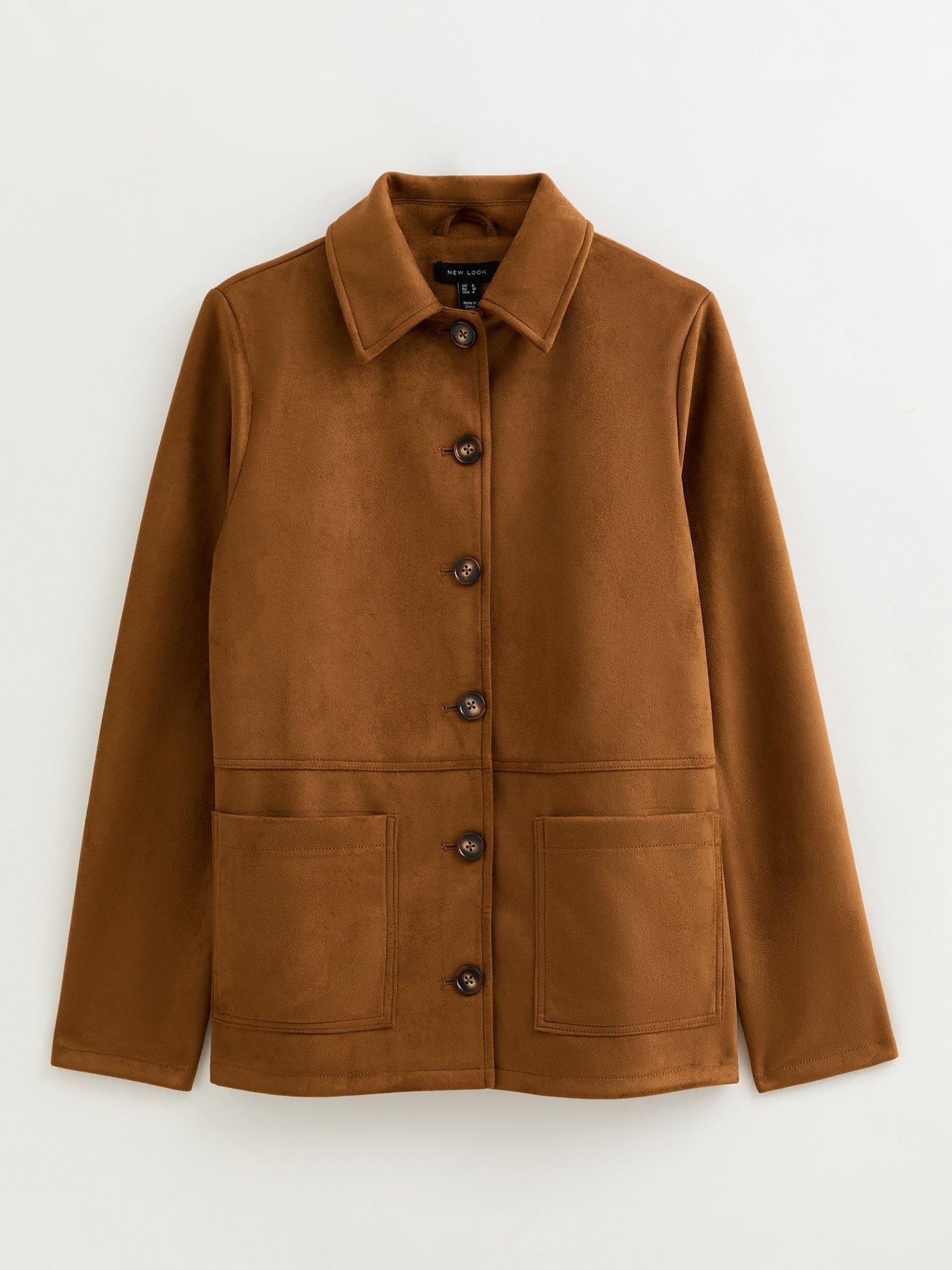  image of new-look-faux-suede-button-front-jacket-tan
