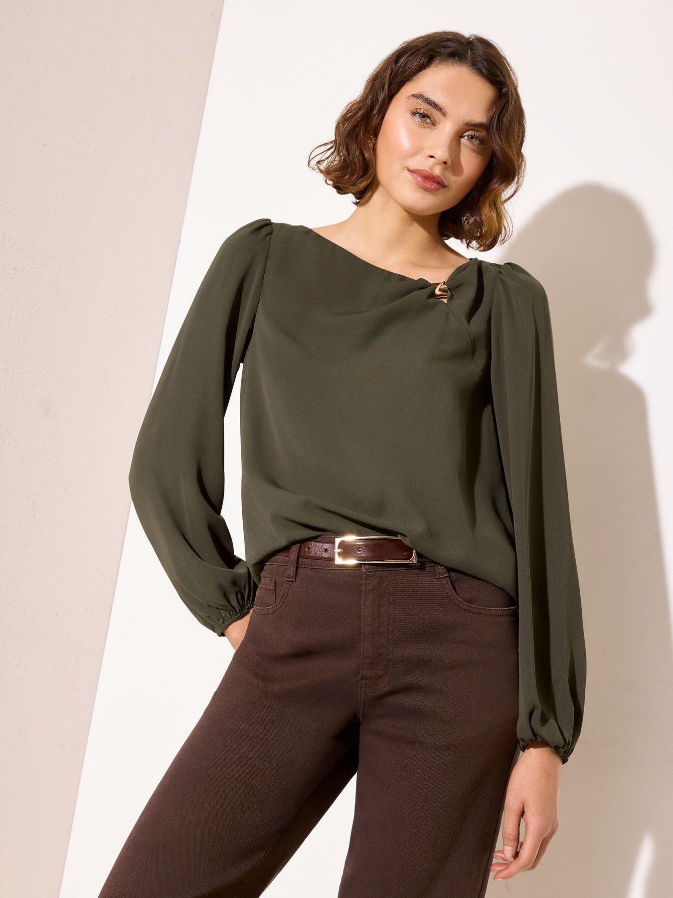 Image 1 of 4 of Friends Like These Hardware Drape Blouse - Green