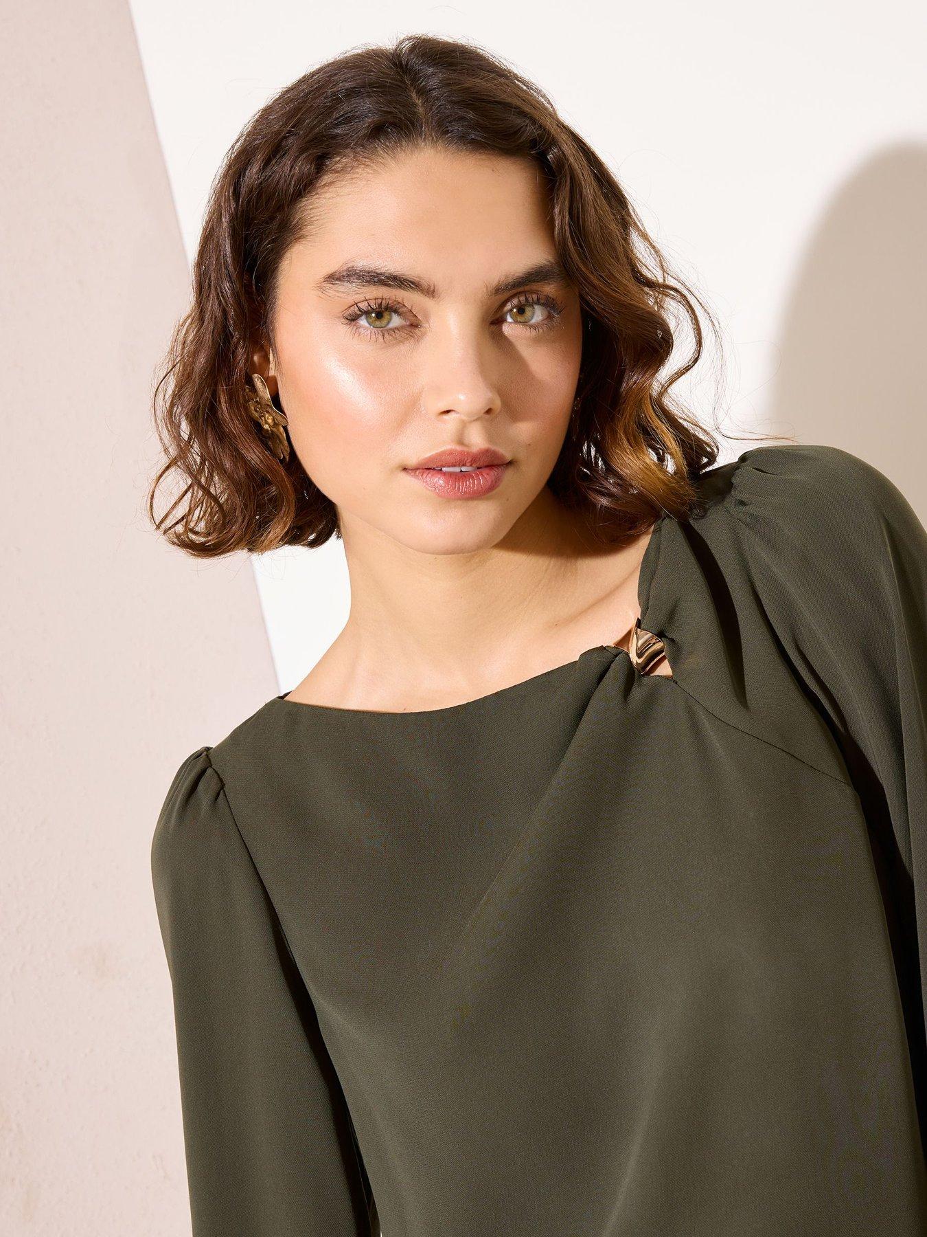 Image 4 of 4 of Friends Like These Hardware Drape Blouse - Green