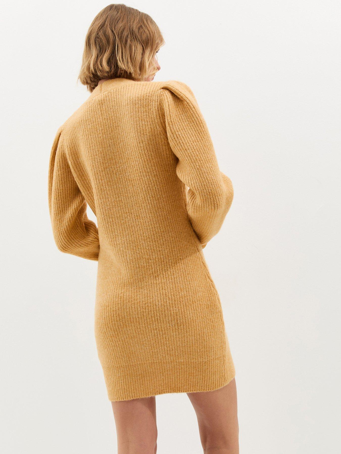 Image 2 of 6 of New Look Stitchy Knit Button Front Mini Dress - Light Yellow