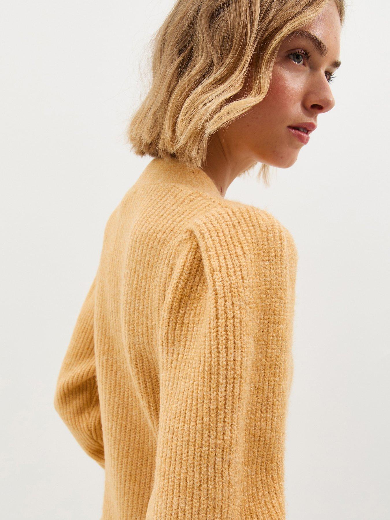 Image 5 of 6 of New Look Stitchy Knit Button Front Mini Dress - Light Yellow